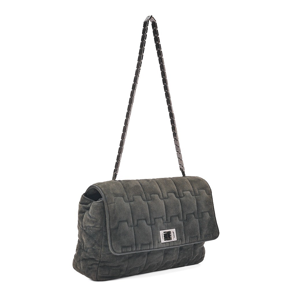 Suede Puzzle 2.55 Lock Shoulder Bag, Green, Silver Hardware, Series 5 — view 4