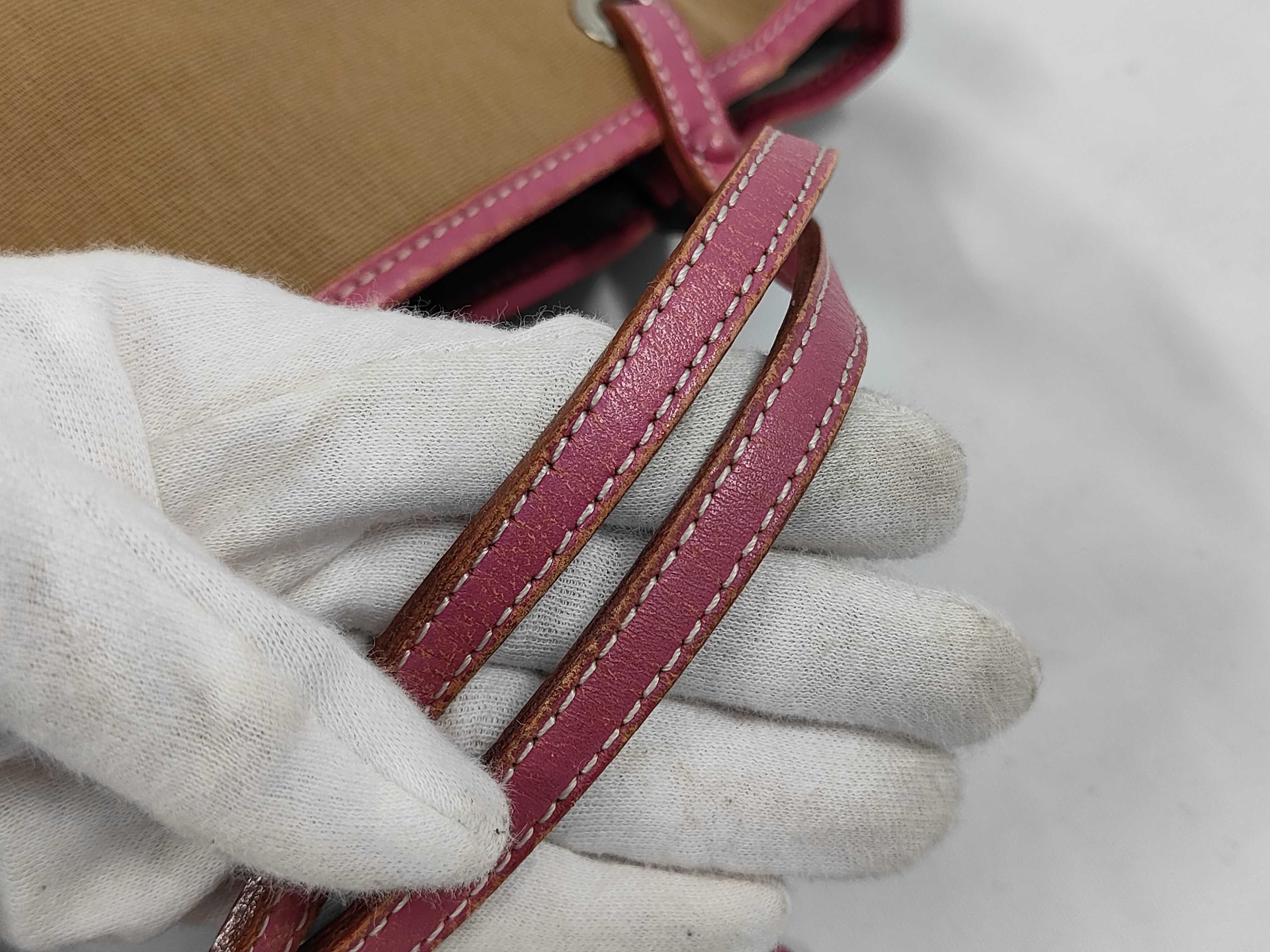 handbag with heart charm, Shadow Horse design, canvas and leather, beige and pink. — view 5