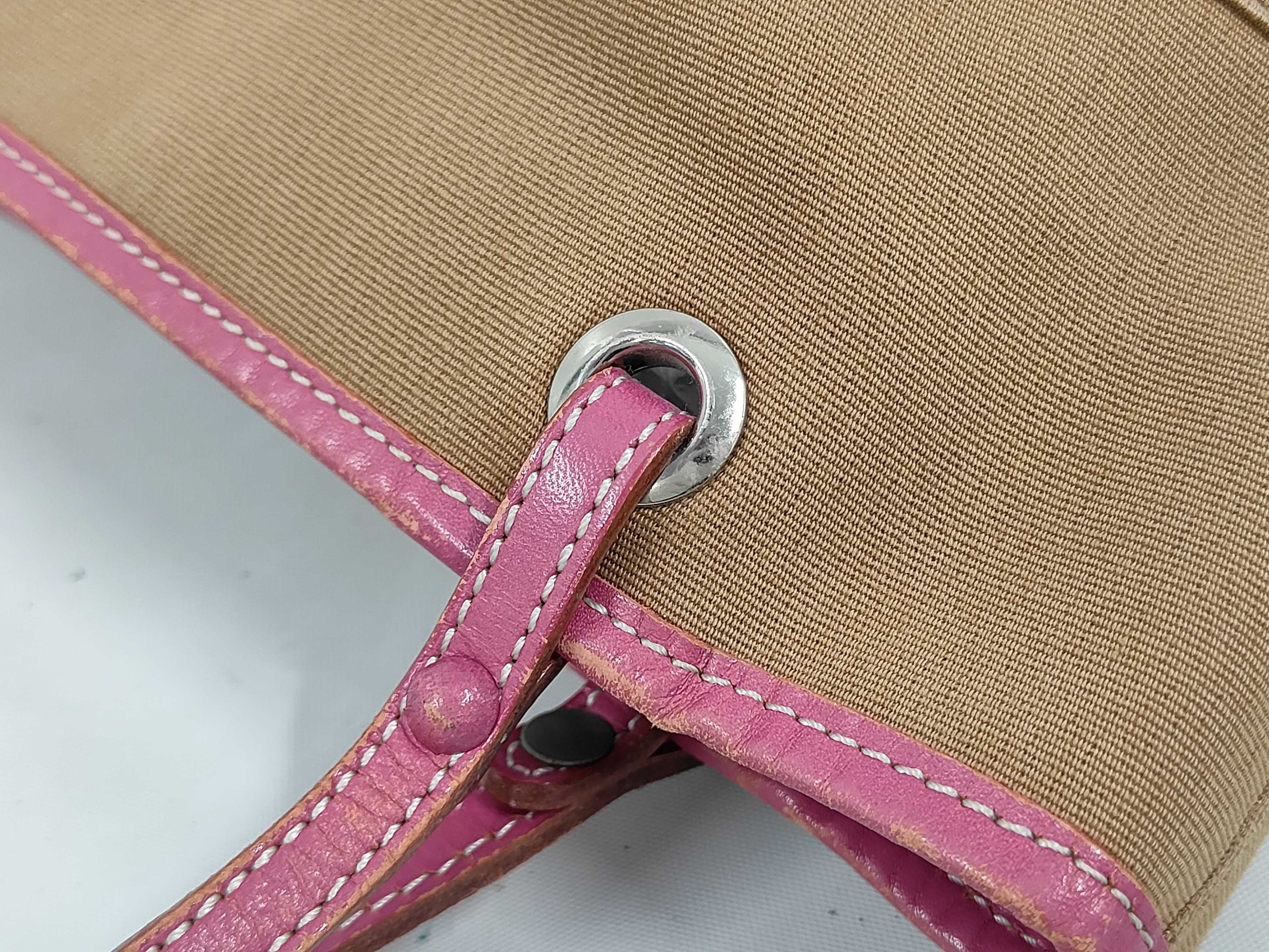 handbag with heart charm, Shadow Horse design, canvas and leather, beige and pink. — view 6