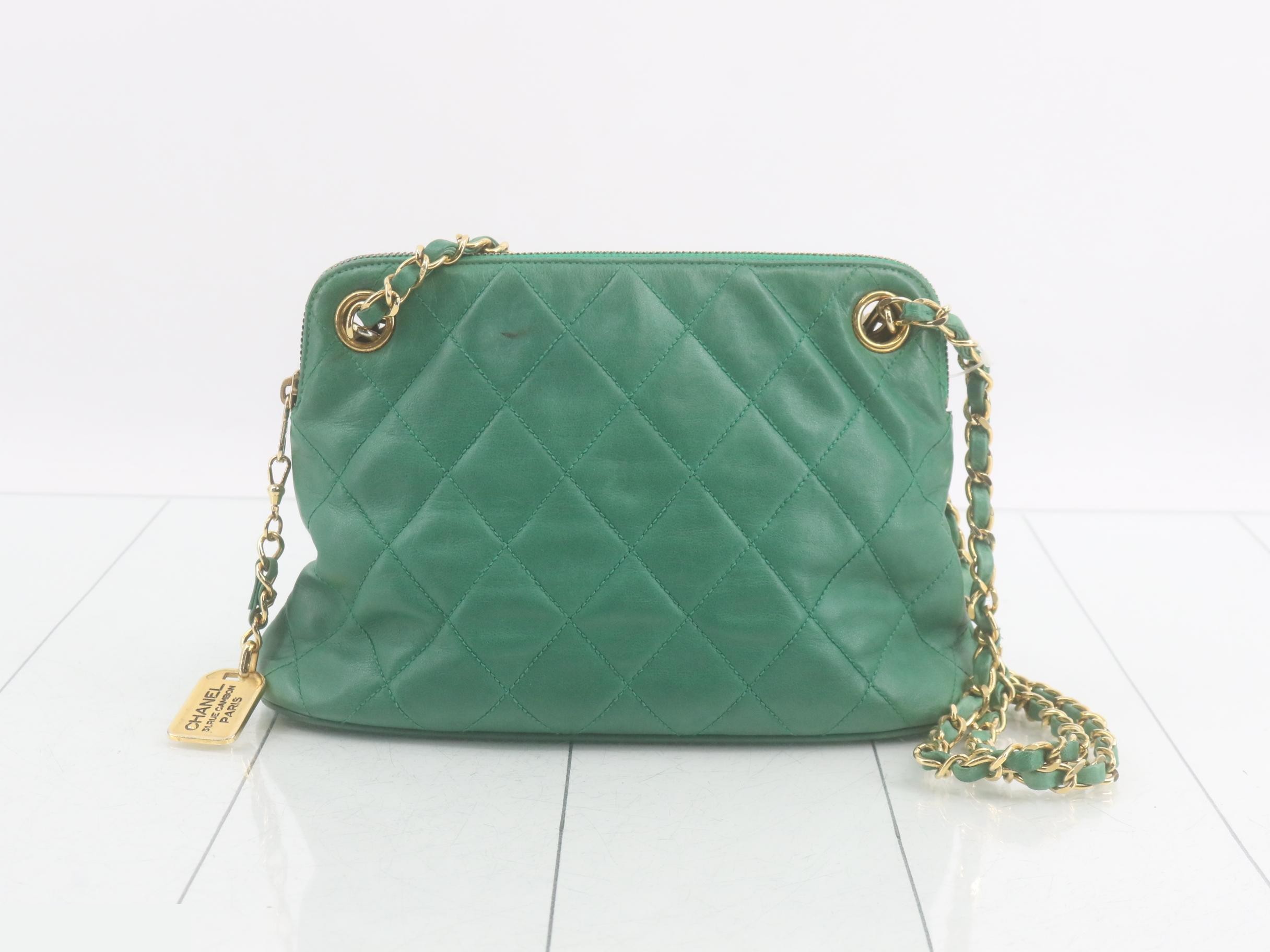 Matelassé Lambskin Green Chain Shoulder Bag