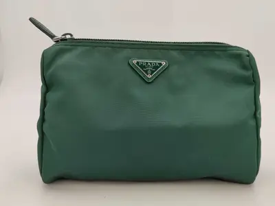 Nylon Pouch with Triangle Logo Plate, Green.