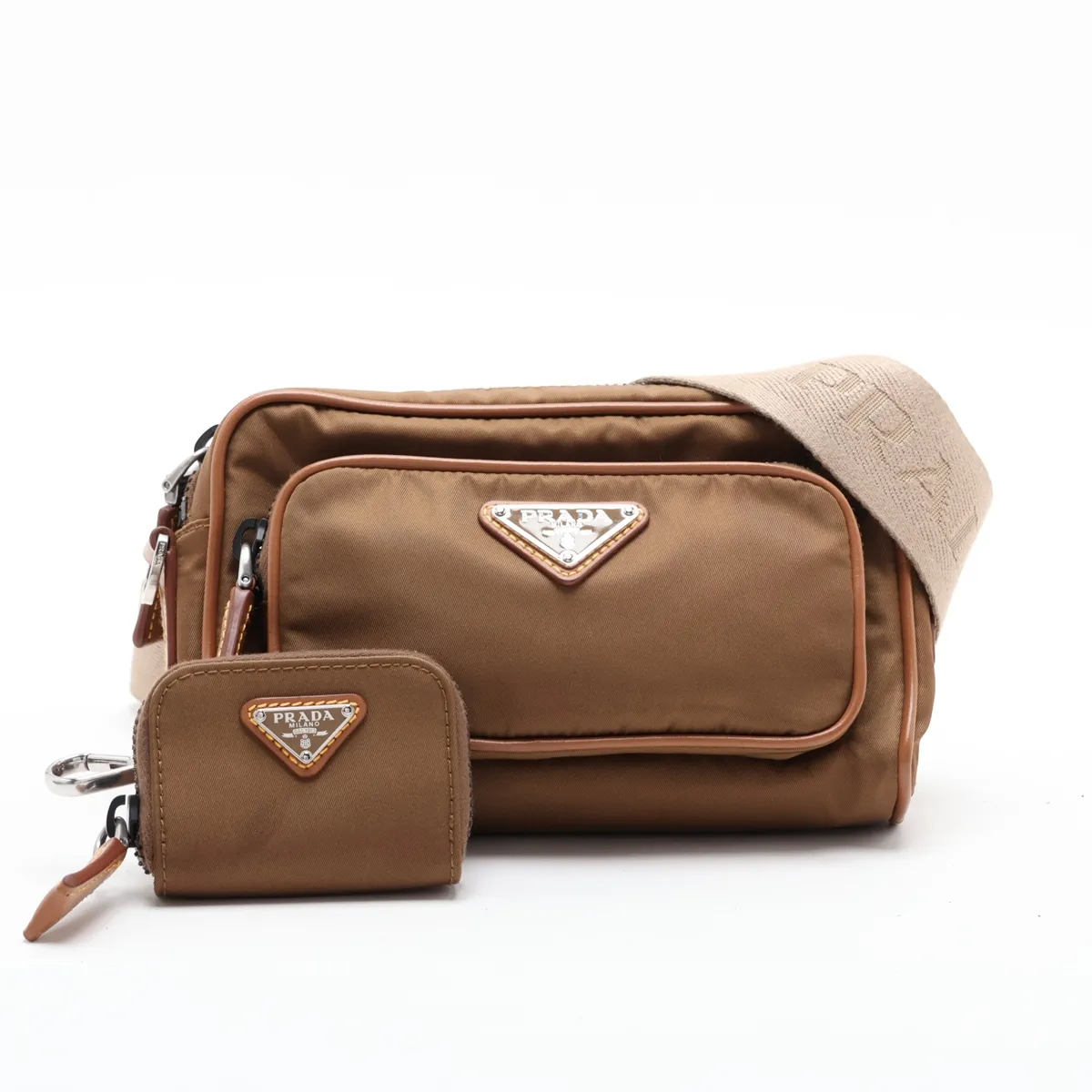 Tessuto Nylon x Leather Shoulder Bag, Brown, 2VH172