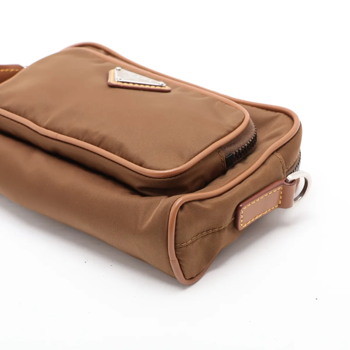 Tessuto Nylon x Leather Shoulder Bag, Brown, 2VH172 — view 3
