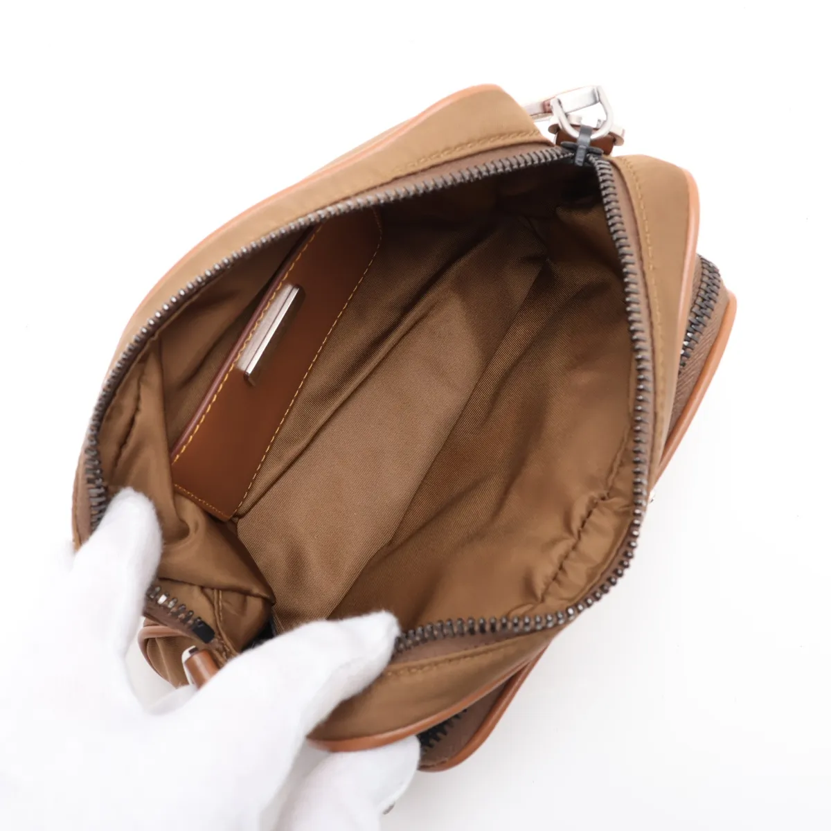 Tessuto Nylon x Leather Shoulder Bag, Brown, 2VH172 — view 6