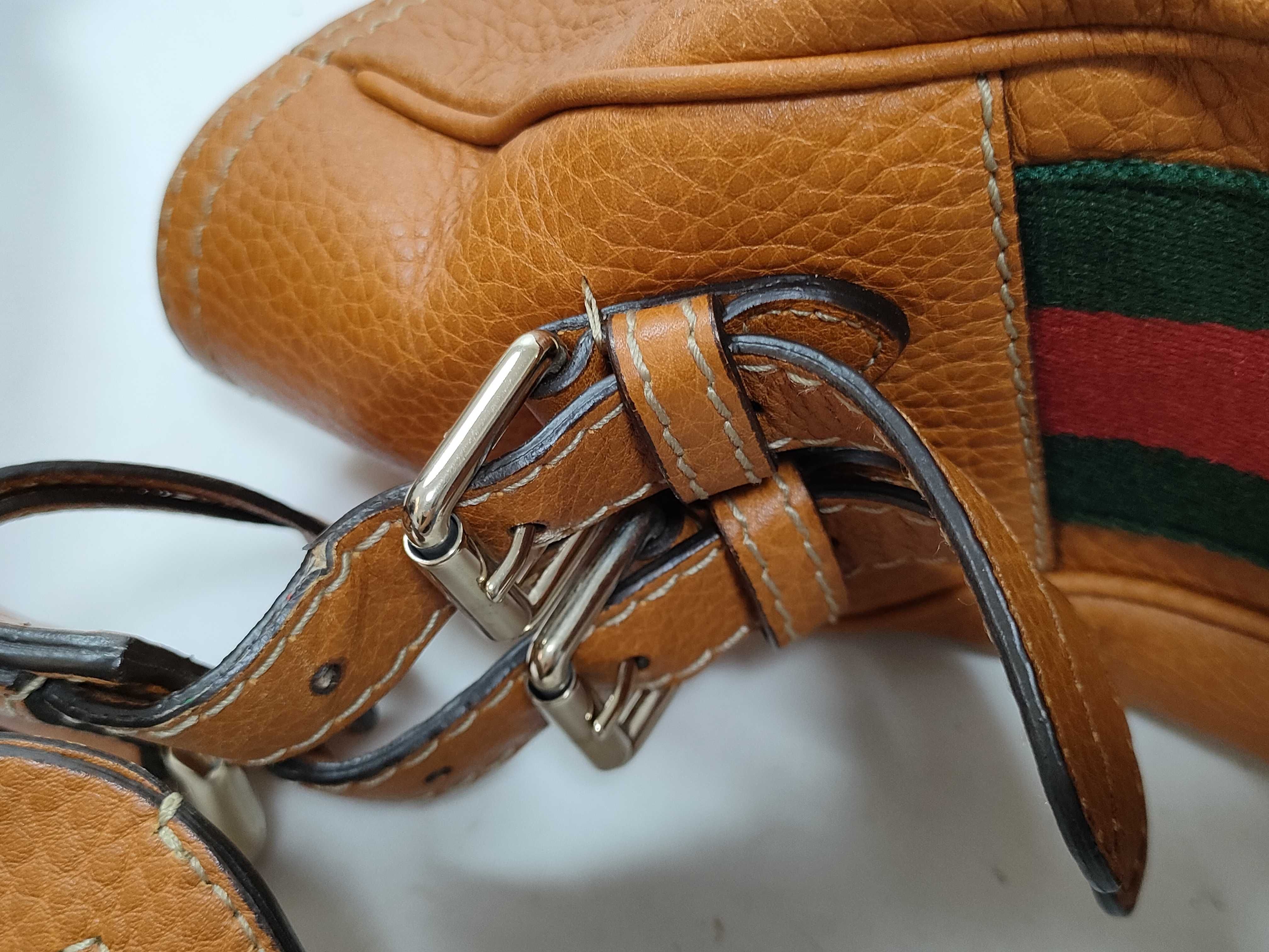 Orange Leather Red and Green Stripe Shoulder Bag (Handbag) — view 5