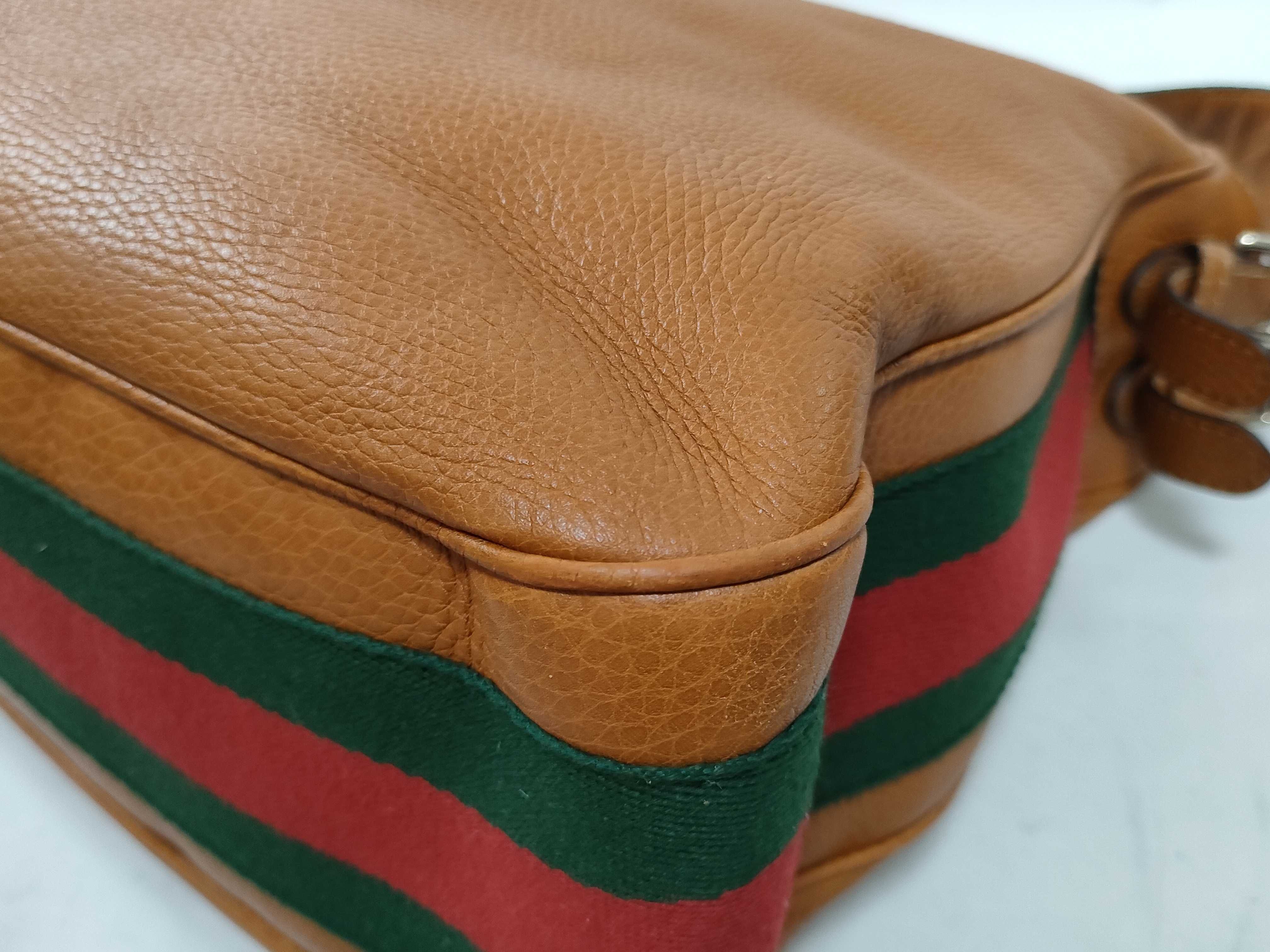 Orange Leather Red and Green Stripe Shoulder Bag (Handbag) — view 7