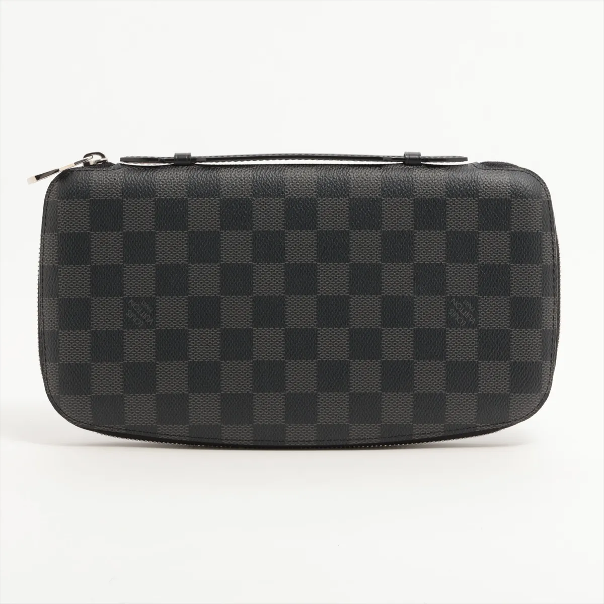 Damier Graphite Organizer Atoll N48255 MI3154 Black Round Zip Wallet with Initials — view 2