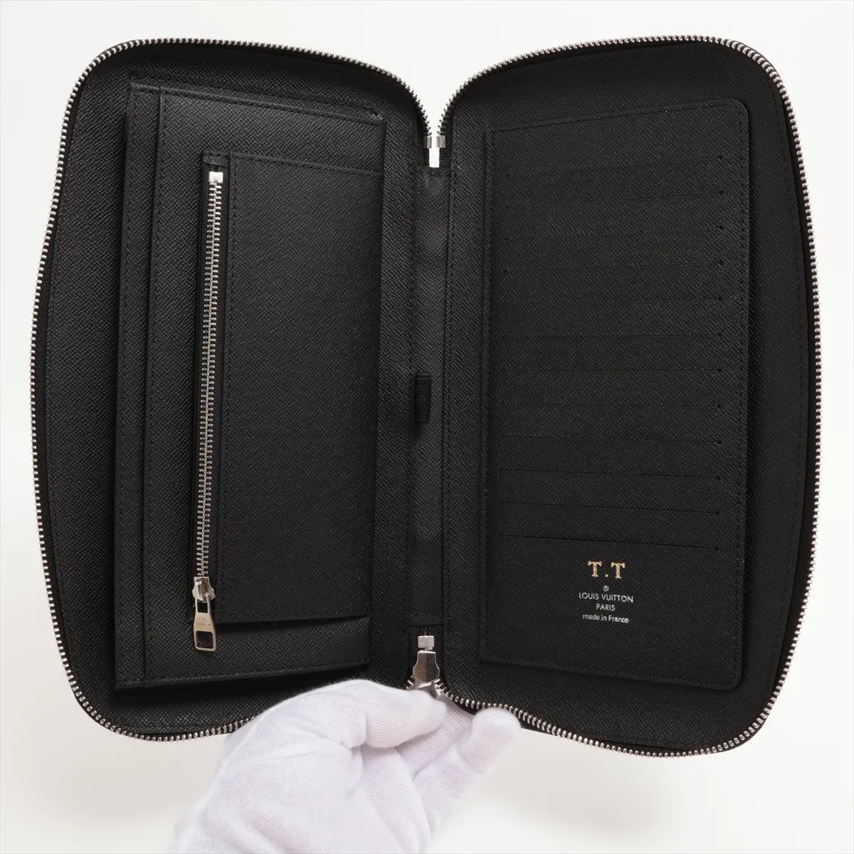 Damier Graphite Organizer Atoll N48255 MI3154 Black Round Zip Wallet with Initials — view 3