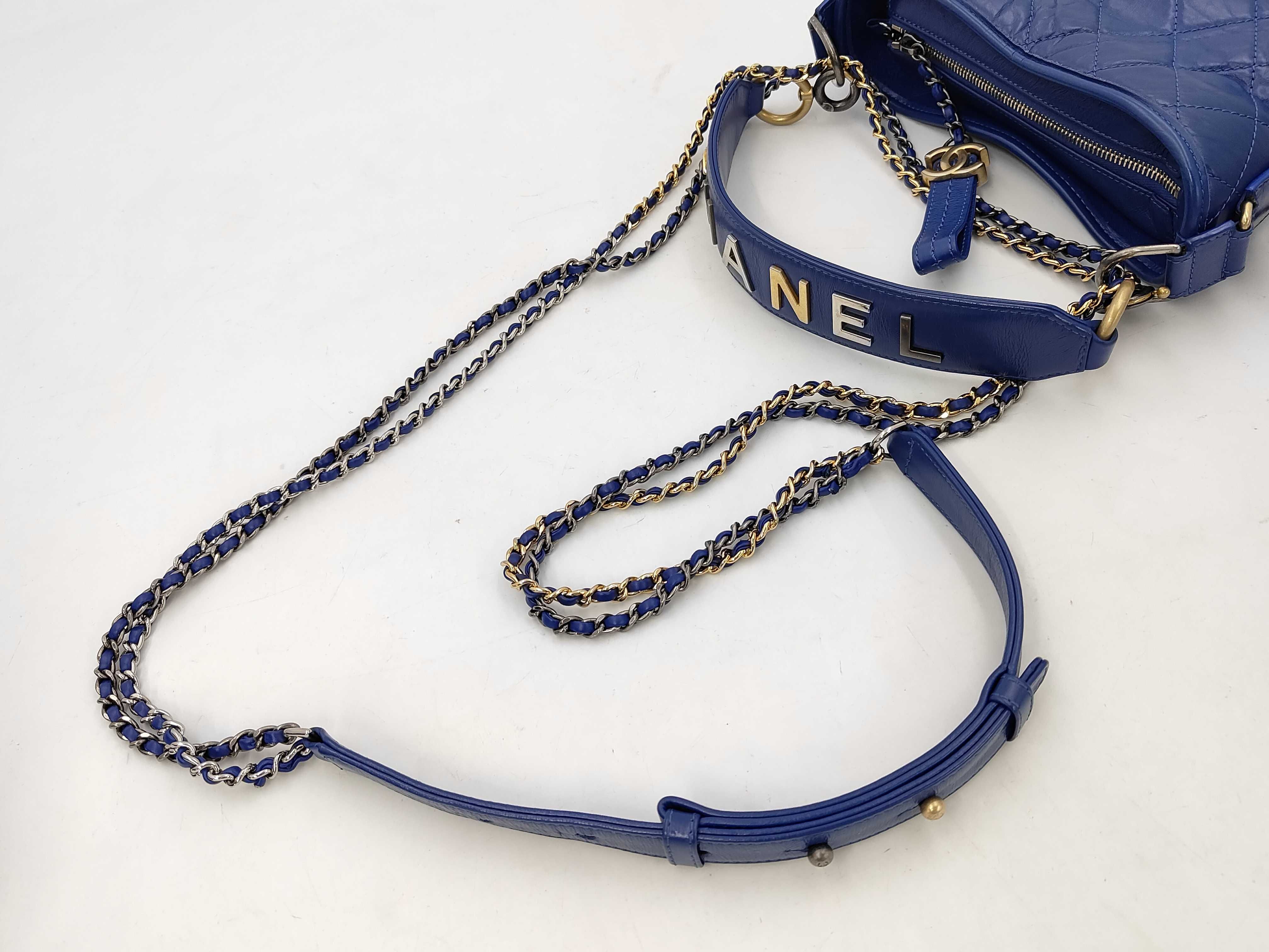 Gabrielle de Chanel Hobo Bag, Blue Aged Calfskin, 2-Way Chain Shoulder Bag — view 3