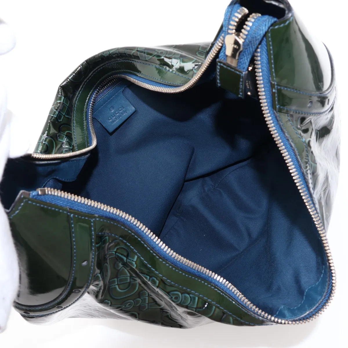 Horsebit 145764 Patent Leather Shoulder Bag, Green — view 7