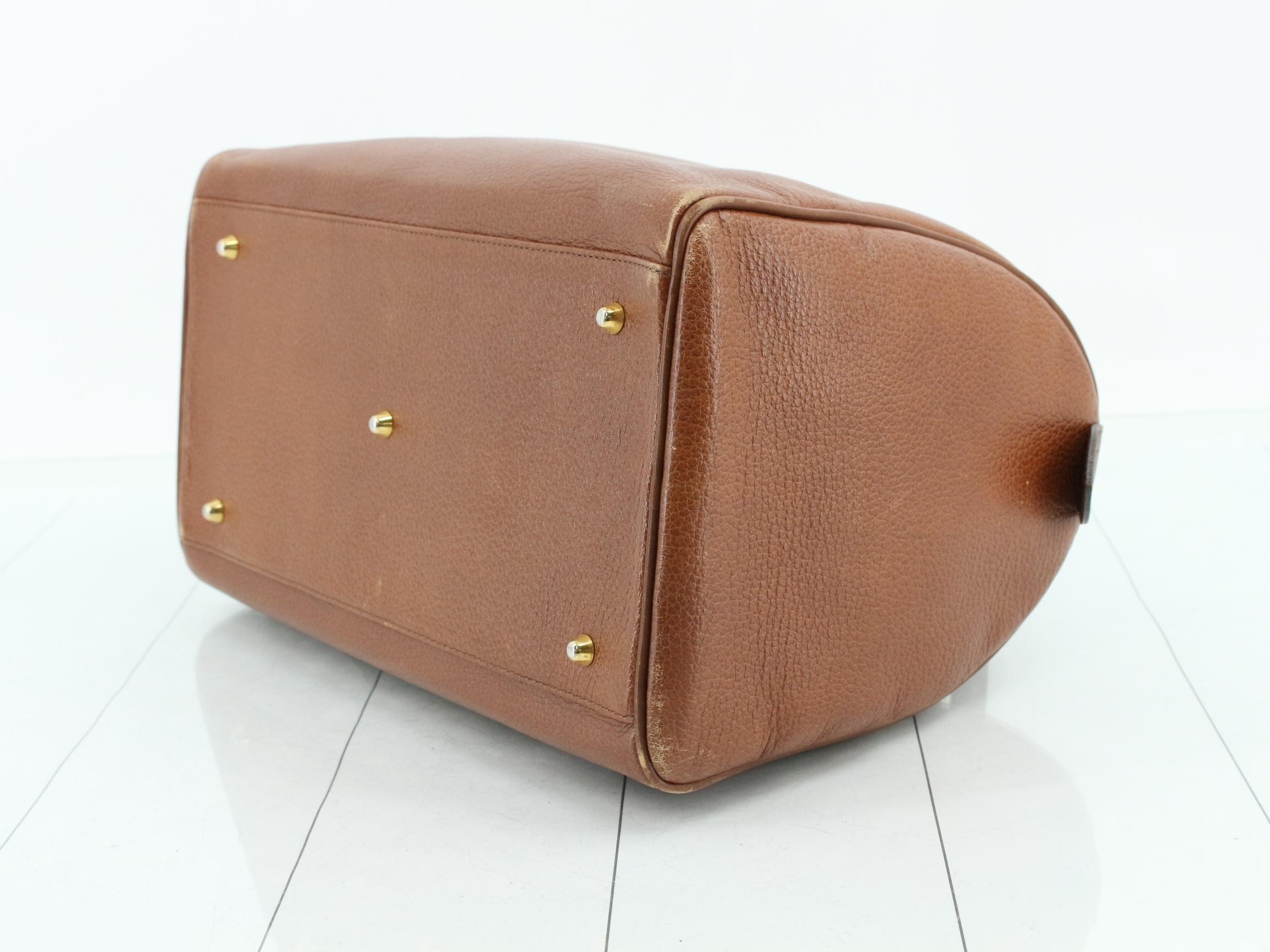 Mini Boston bag, leather, brown, W31 H20 D18 — view 6