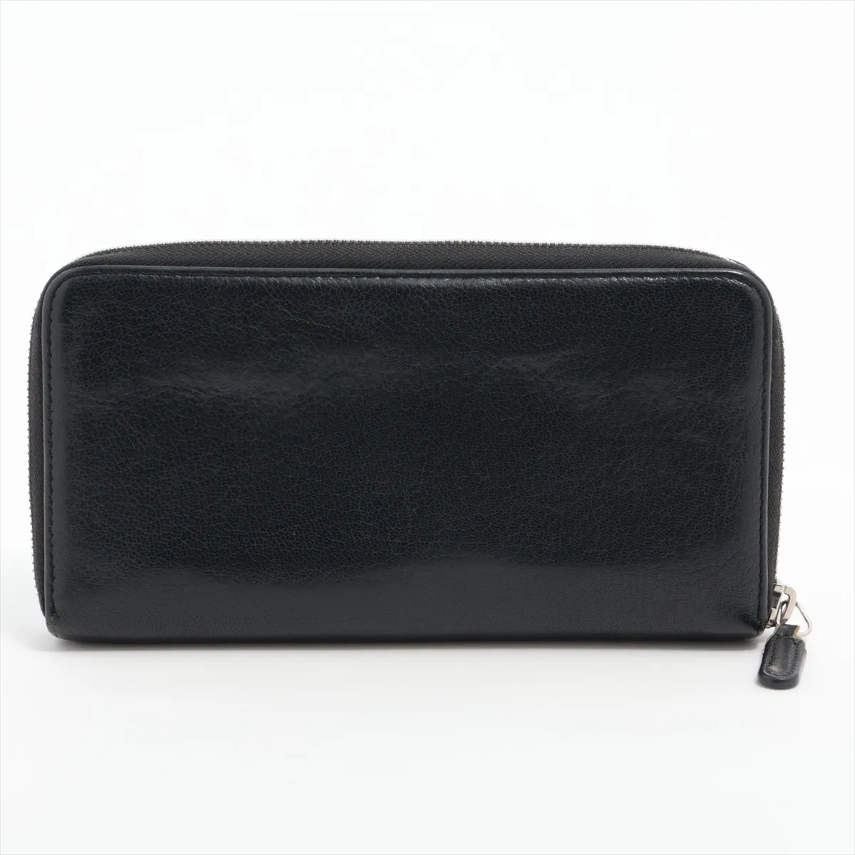 Coco Mark Leather Round Zip Wallet, Black with Silver Hardware, Floral Pattern — view 2