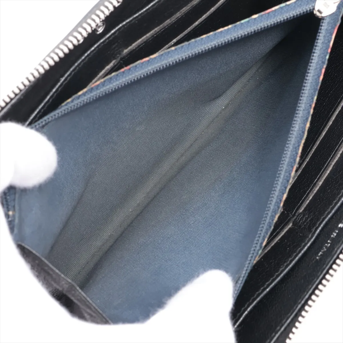Coco Mark Leather Round Zip Wallet, Black with Silver Hardware, Floral Pattern — view 8