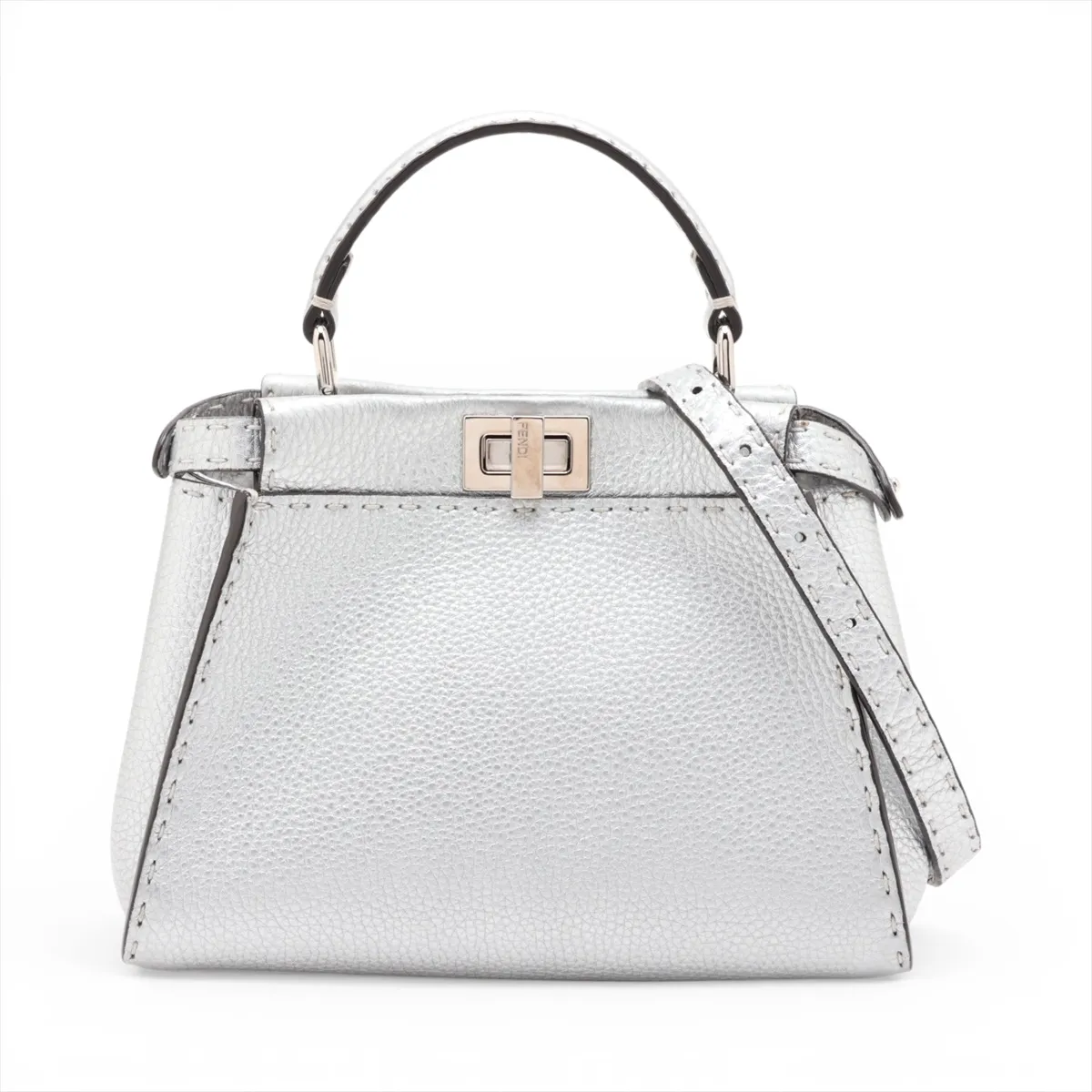 Selleria Mini Peekaboo Leather 2-Way Handbag, Silver 8BN244