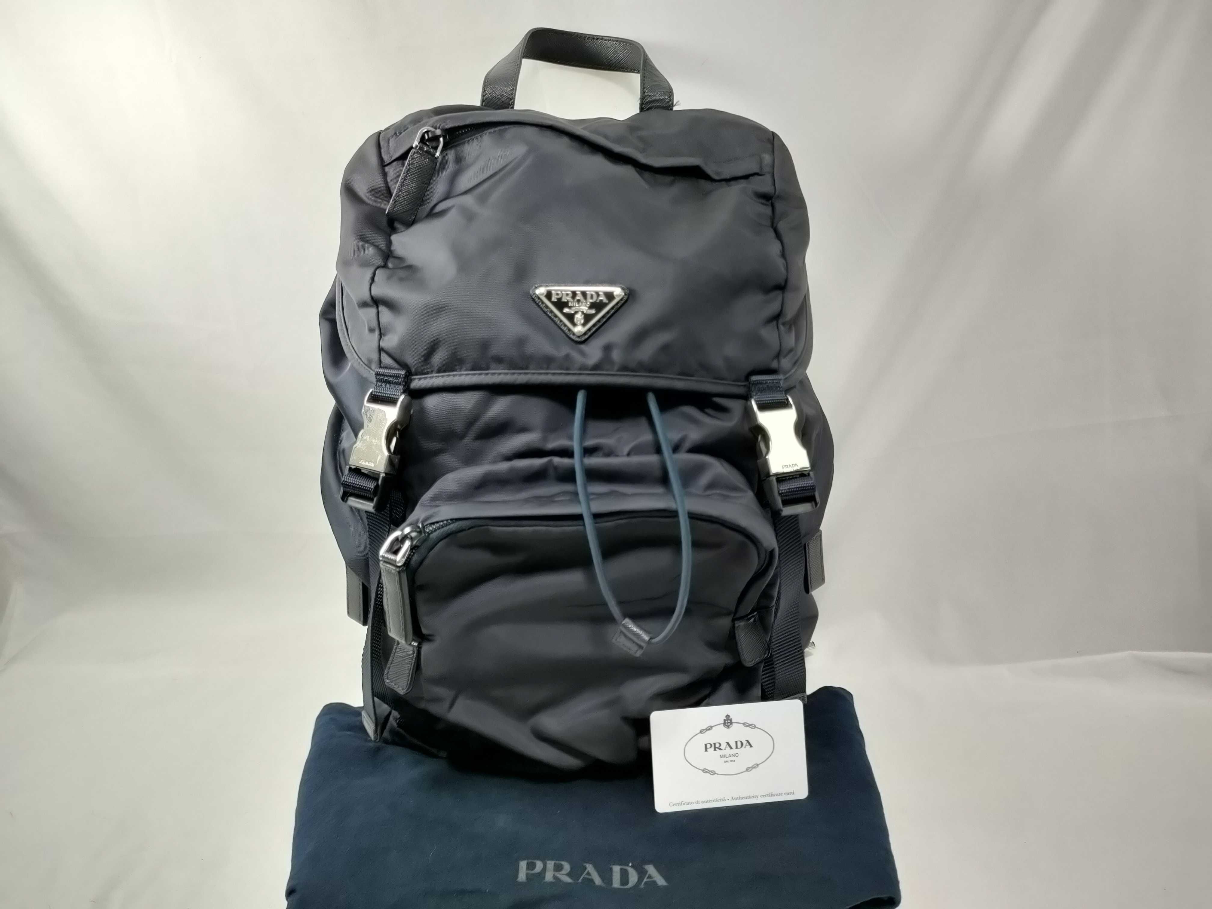 Tessuto Nylon x Leather Backpack/Rucksack, Black, 2VZ135