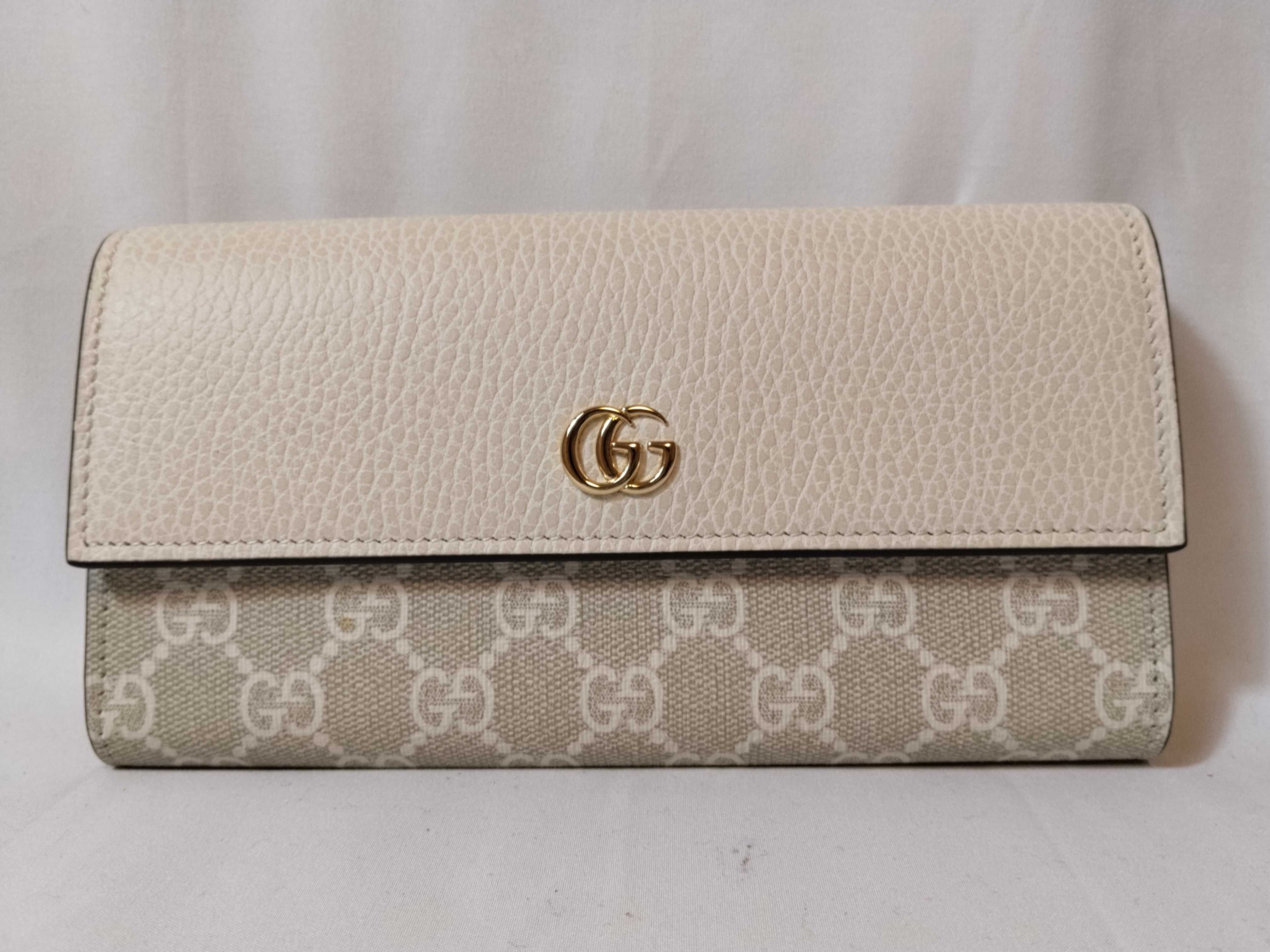 GG Supreme Petite Marmont Long Wallet, PVC, White, 456116