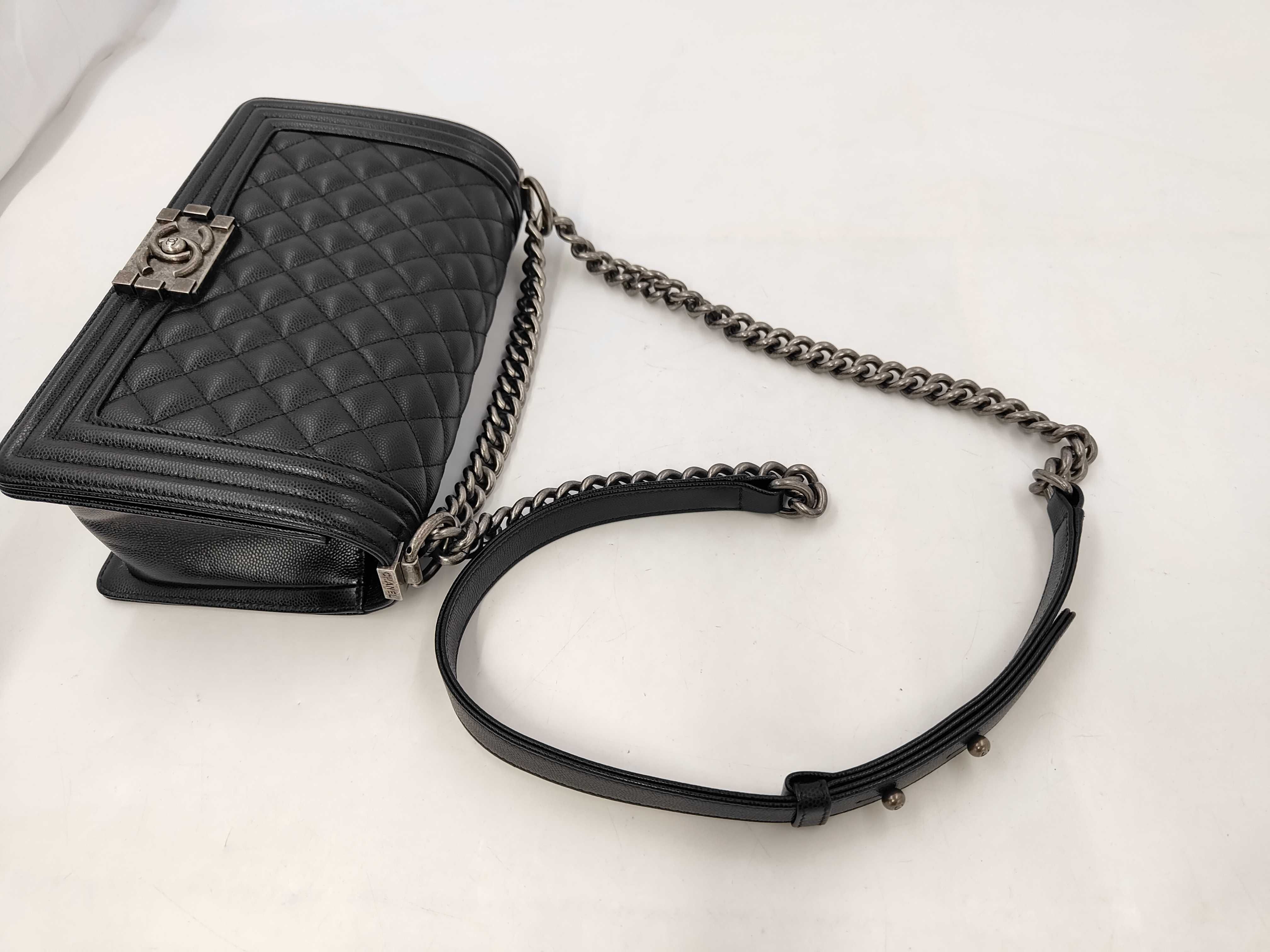 Boy Chanel Chain Shoulder Bag, Black Caviar Leather, Antique Silver Hardware. — view 5