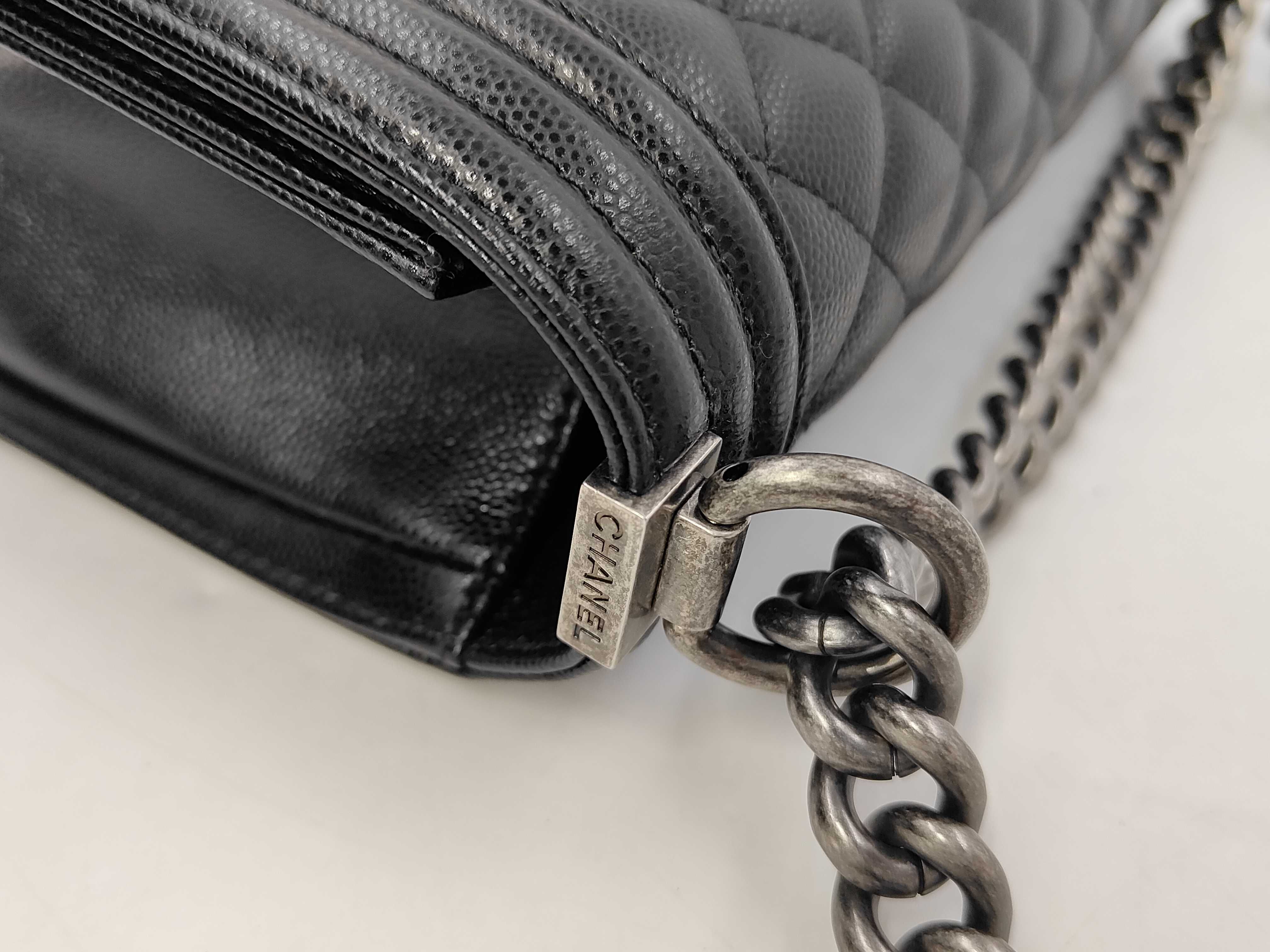 Boy Chanel Chain Shoulder Bag, Black Caviar Leather, Antique Silver Hardware. — view 7