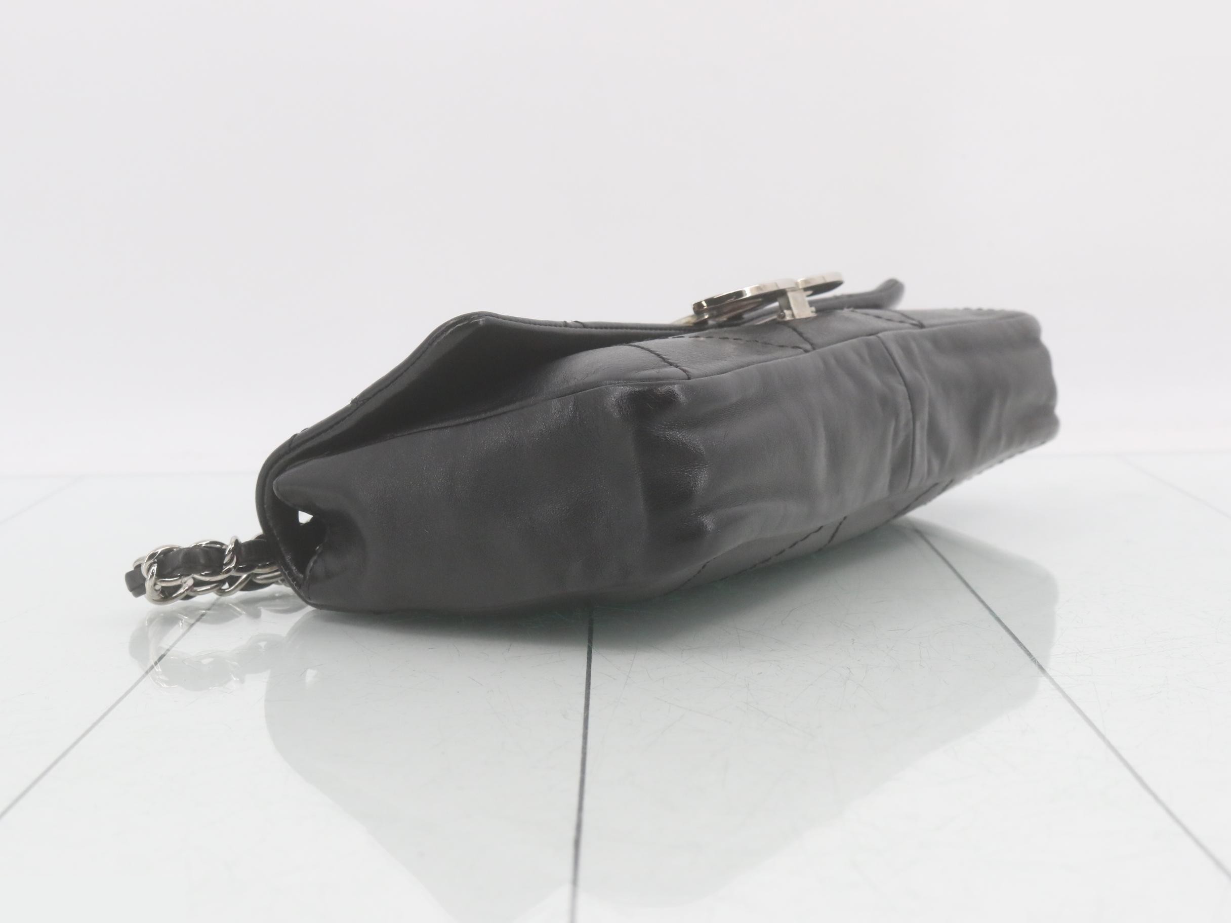 Leather, Coco Mark hardware, chain shoulder bag, black — view 5