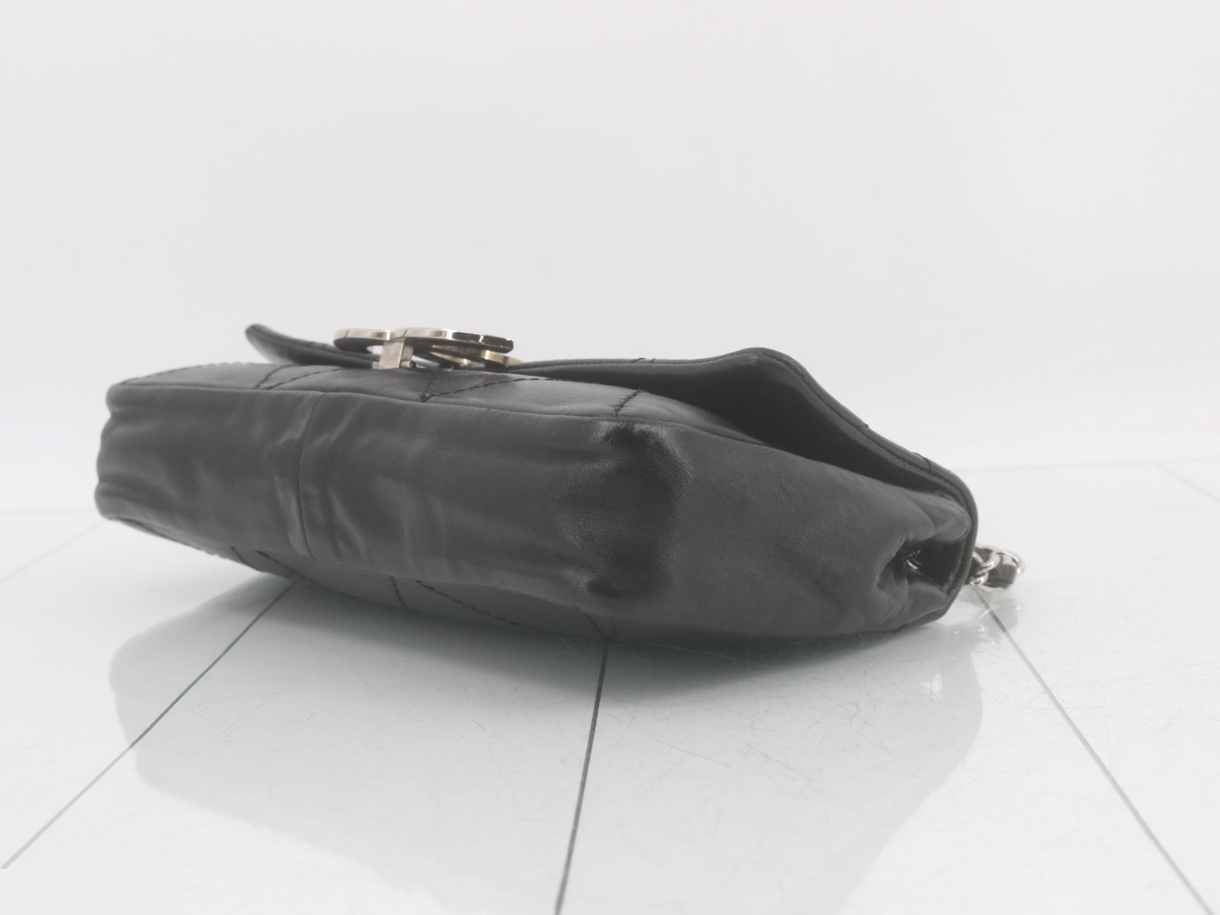 Leather, Coco Mark hardware, chain shoulder bag, black — view 6