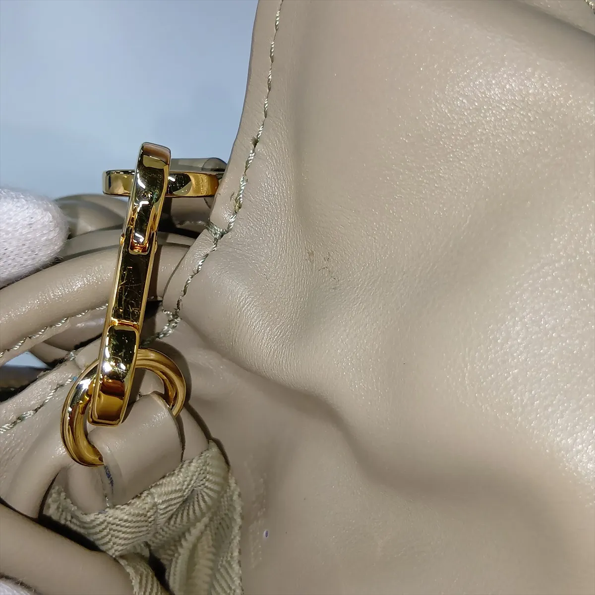 Flamenco Puffer Leather Shoulder Bag, Khaki — view 13
