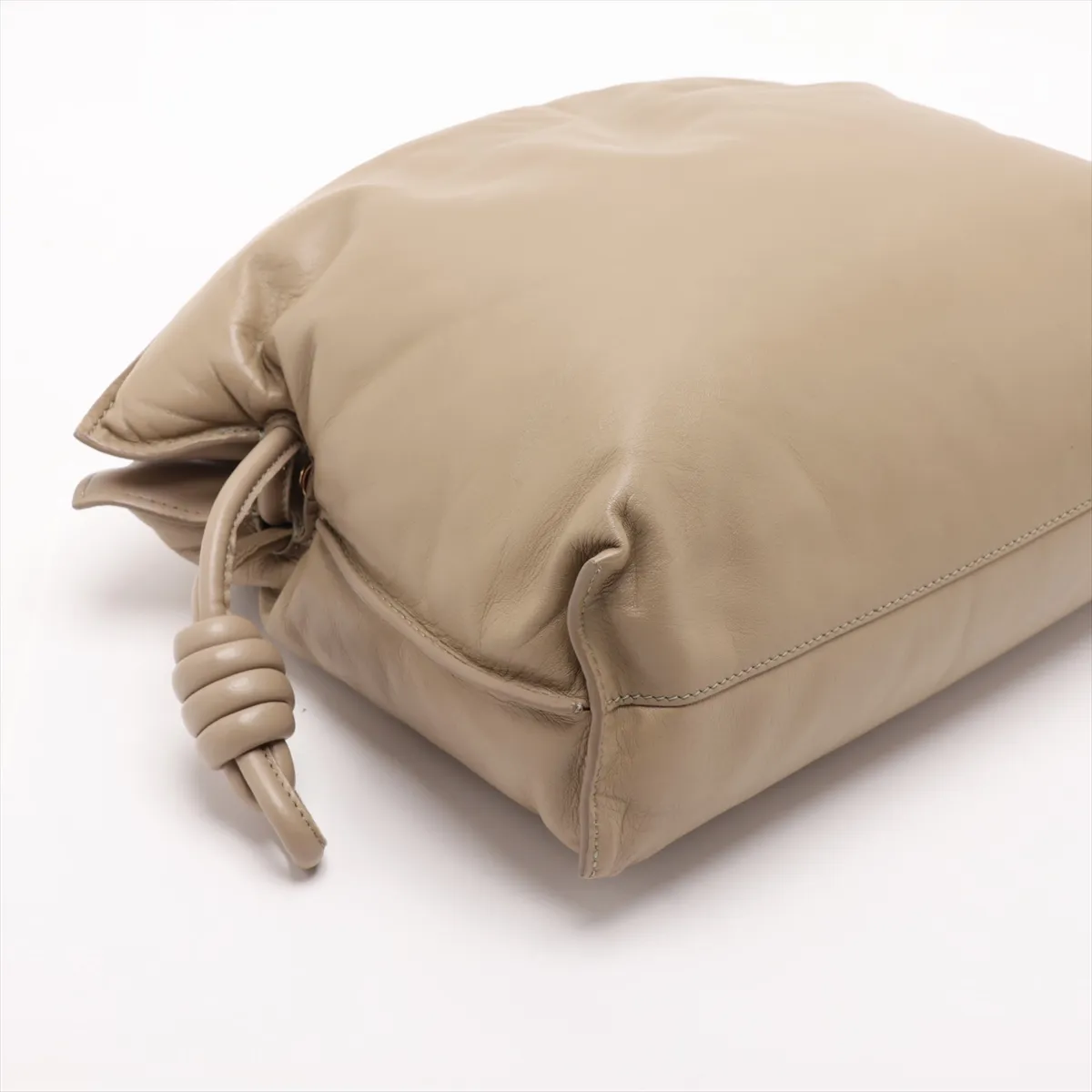 Flamenco Puffer Leather Shoulder Bag, Khaki — view 4