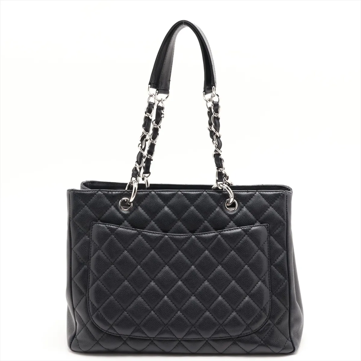 GST Caviar Skin Chain Tote Bag, Black with Silver Hardware, Item No. 11603999, Series No. 11 — view 2