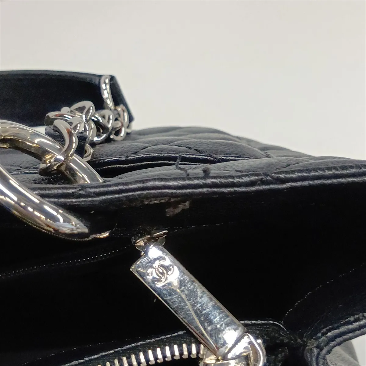 GST Caviar Skin Chain Tote Bag, Black with Silver Hardware, Item No. 11603999, Series No. 11 — view 13