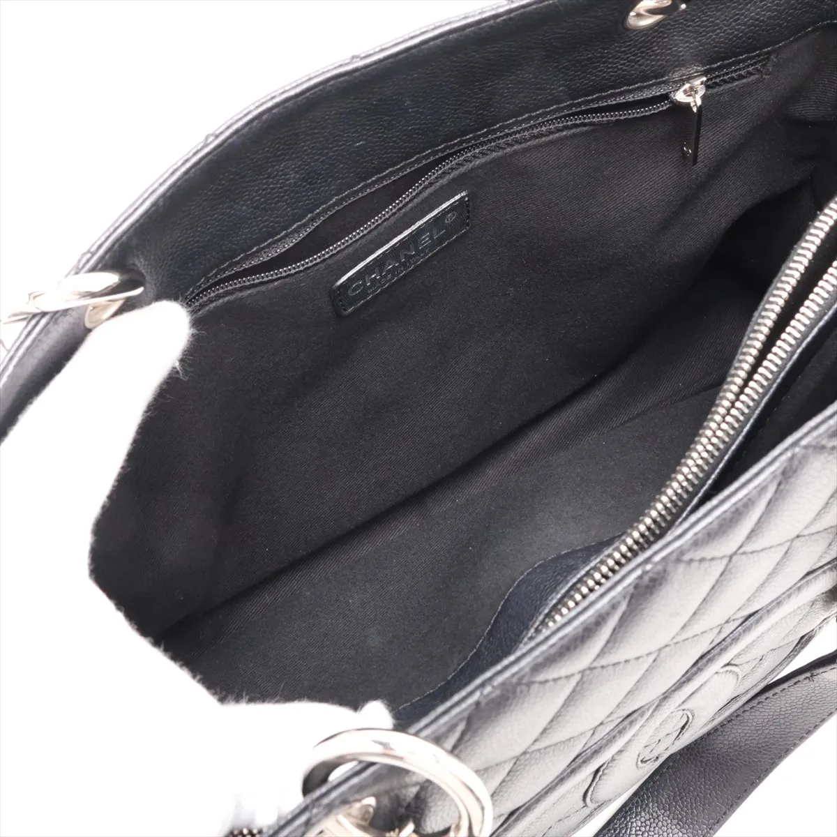 GST Caviar Skin Chain Tote Bag, Black with Silver Hardware, Item No. 11603999, Series No. 11 — view 9