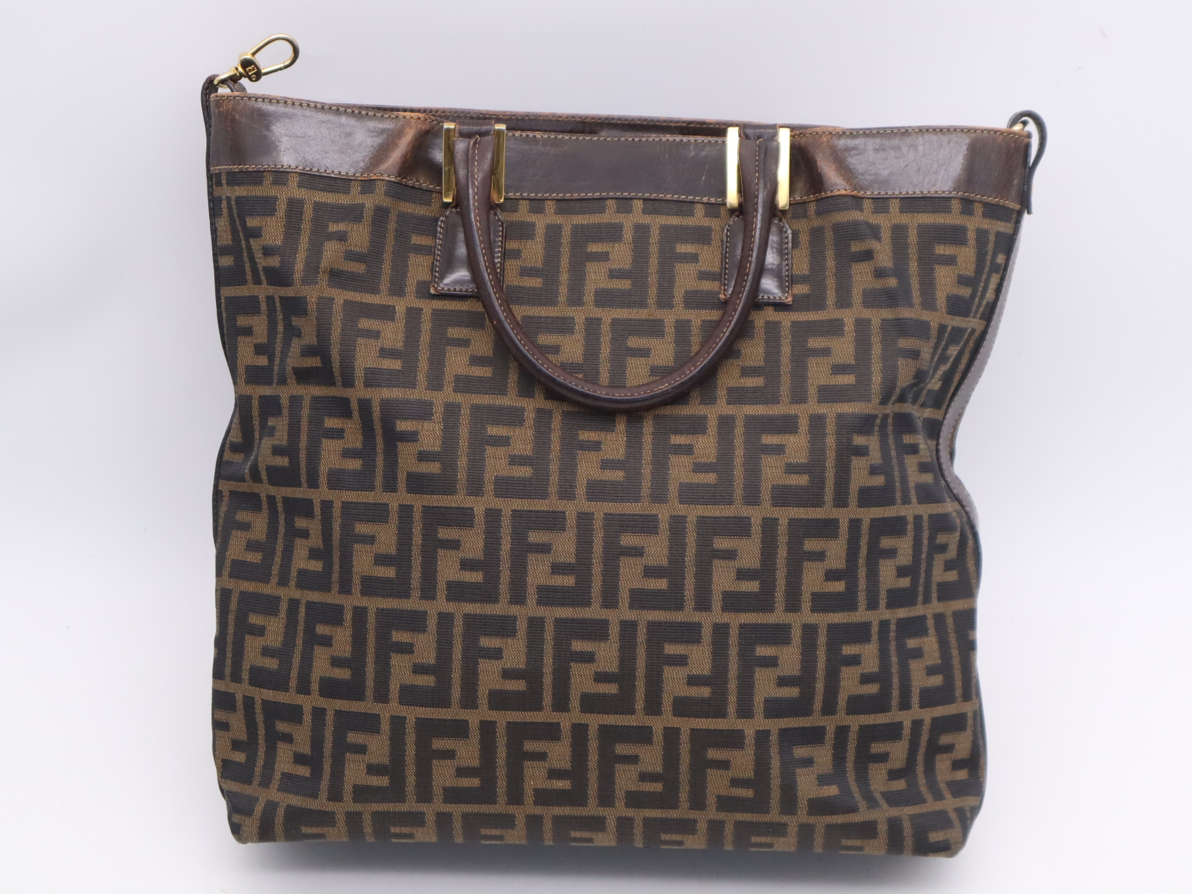 Canvas x Leather Zucca Tote Bag, Brown, Gold Hardware — view 2