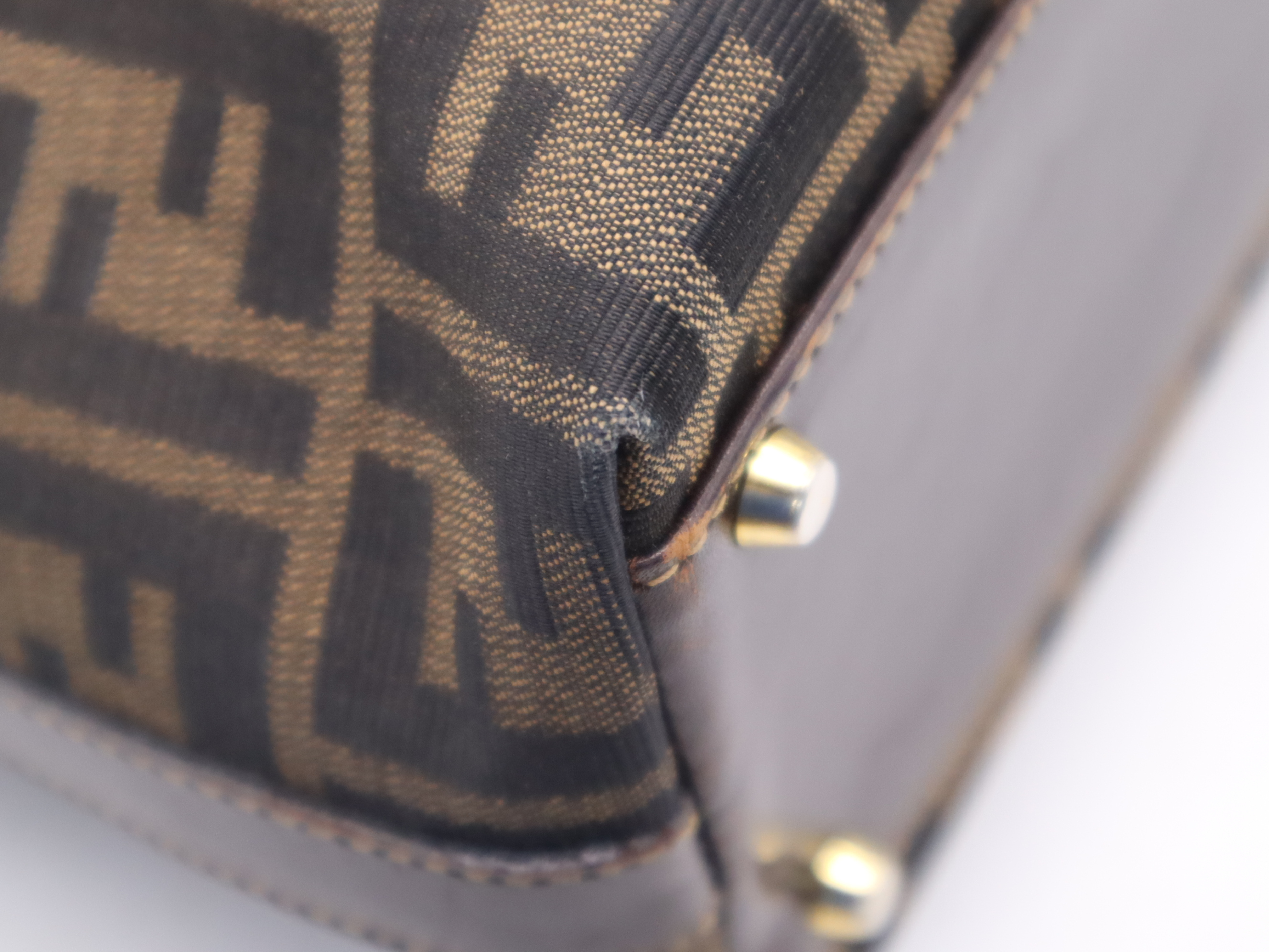 Canvas x Leather Zucca Tote Bag, Brown, Gold Hardware — view 11