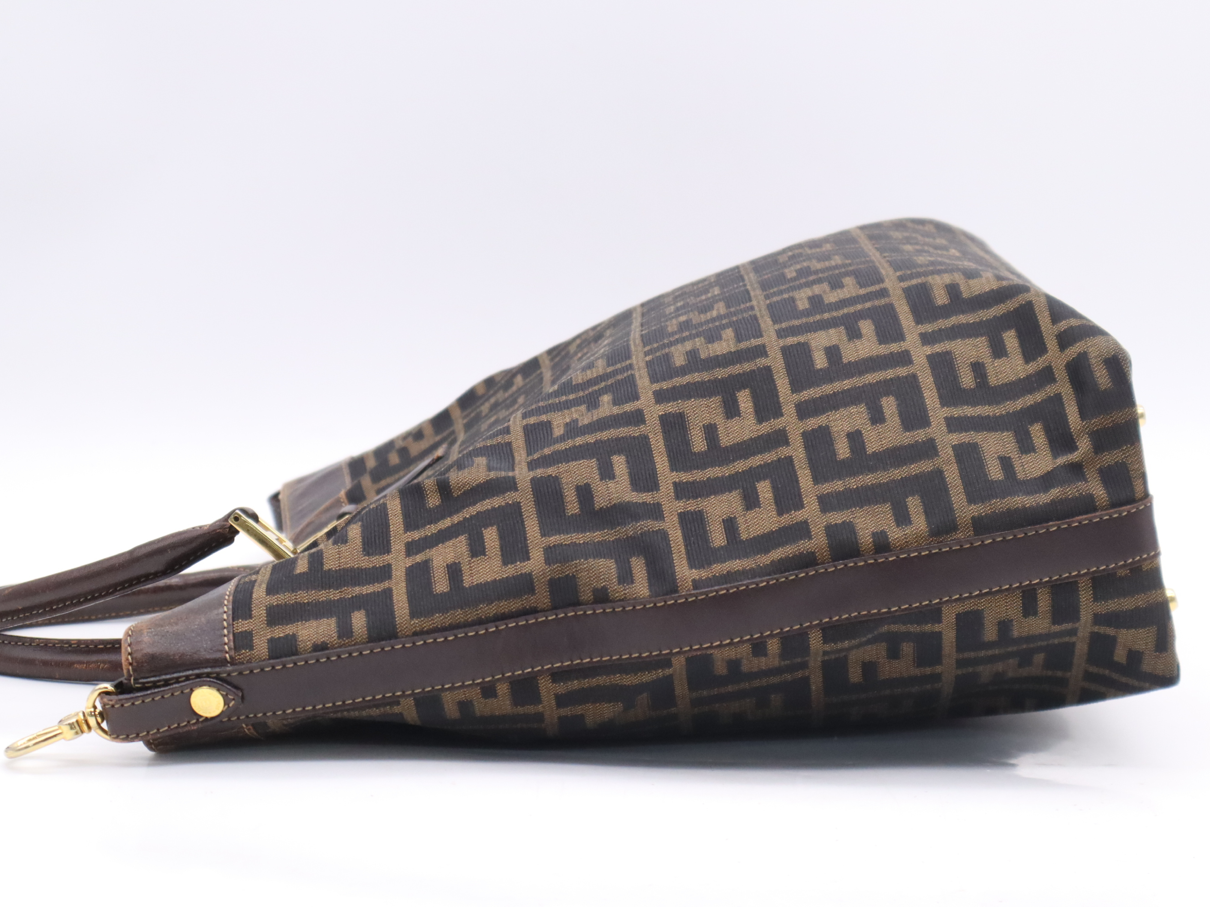 Canvas x Leather Zucca Tote Bag, Brown, Gold Hardware — view 3