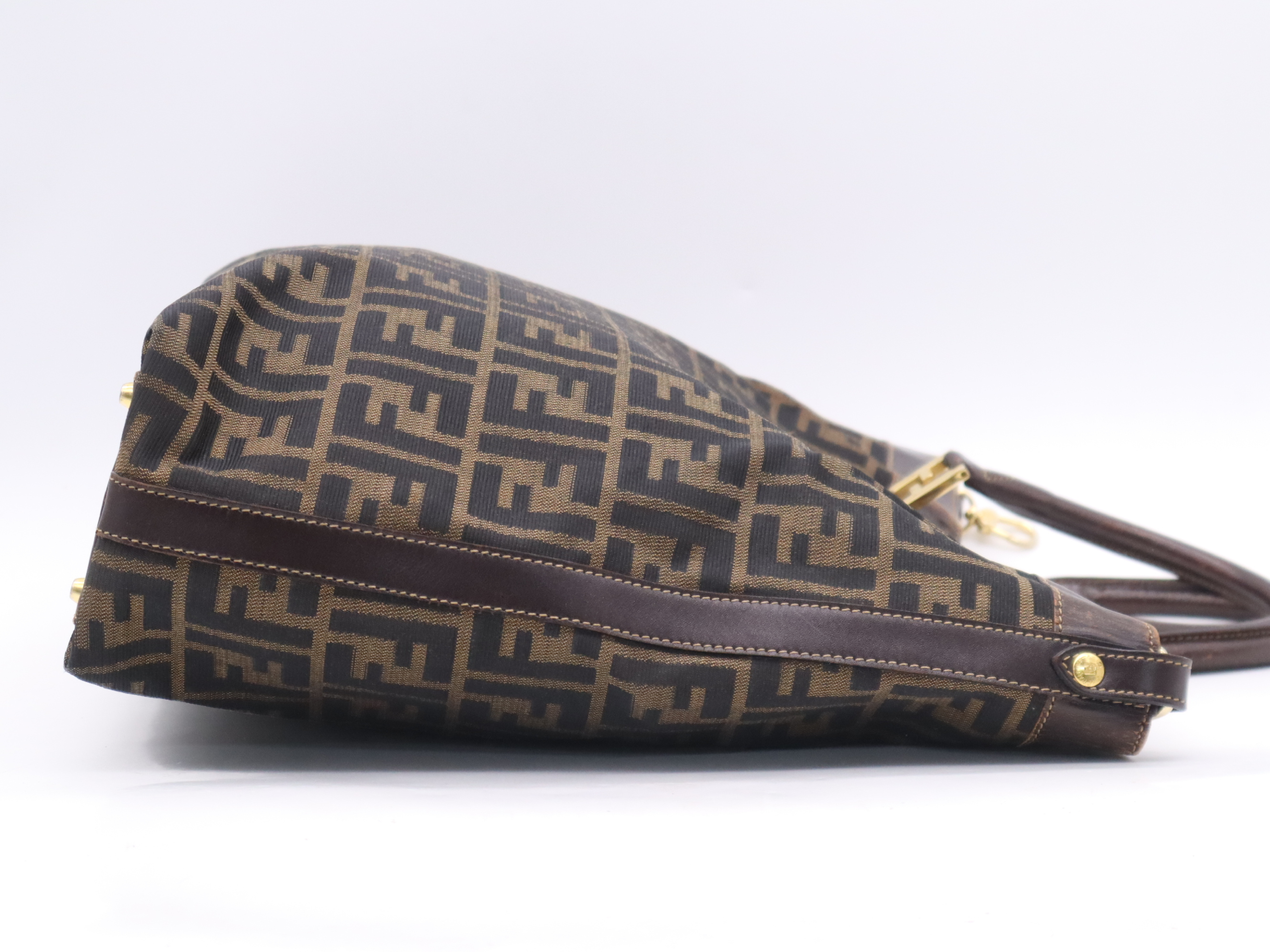 Canvas x Leather Zucca Tote Bag, Brown, Gold Hardware — view 5