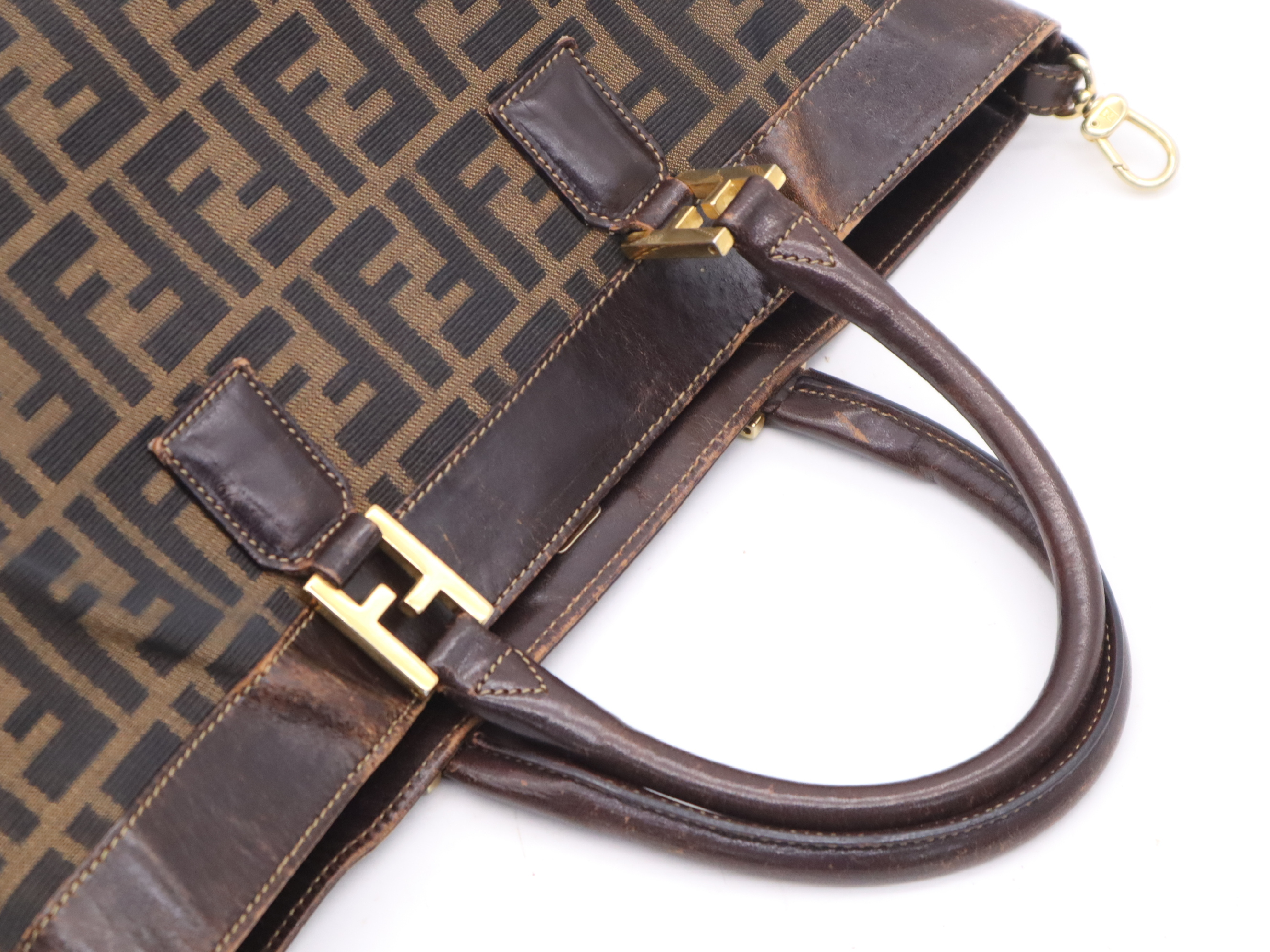 Canvas x Leather Zucca Tote Bag, Brown, Gold Hardware — view 6