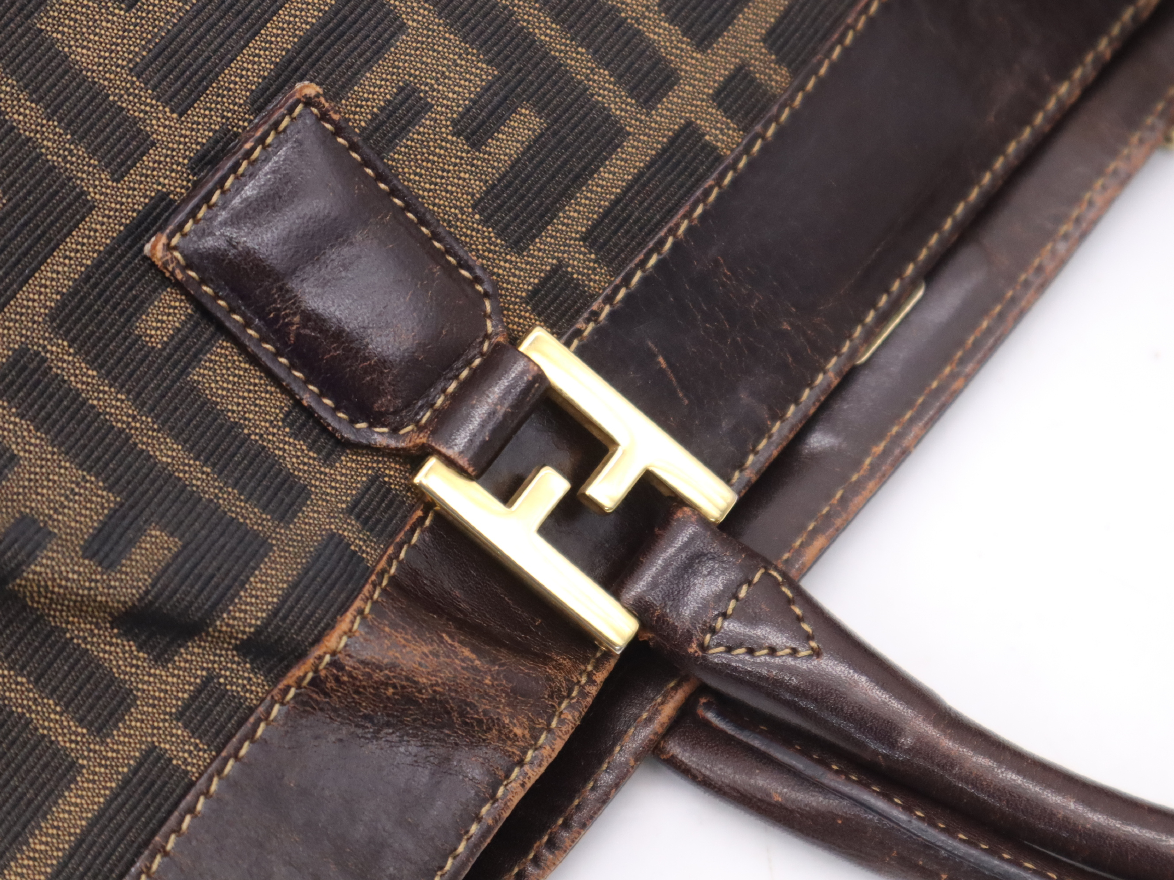 Canvas x Leather Zucca Tote Bag, Brown, Gold Hardware — view 7