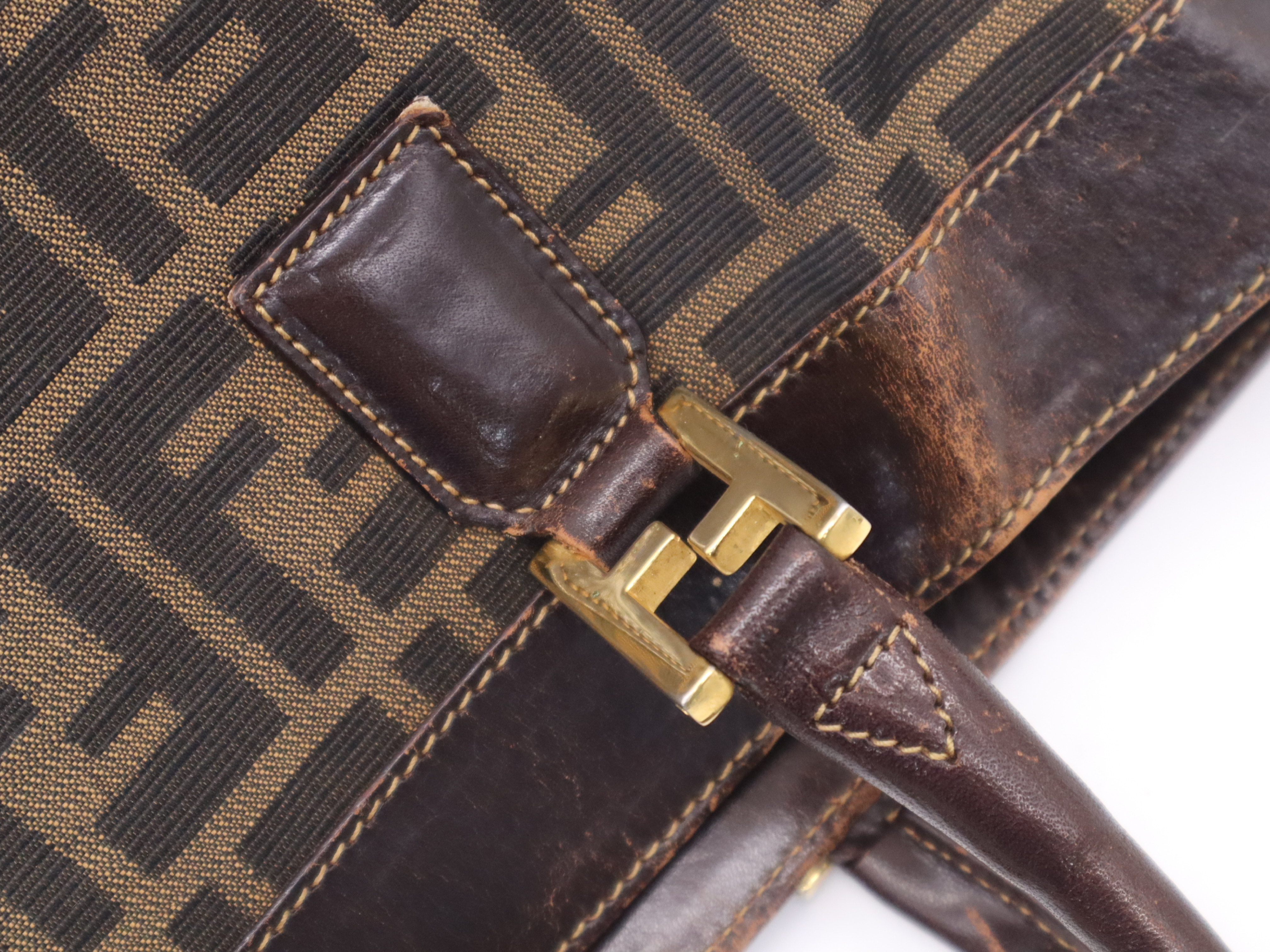 Canvas x Leather Zucca Tote Bag, Brown, Gold Hardware — view 8
