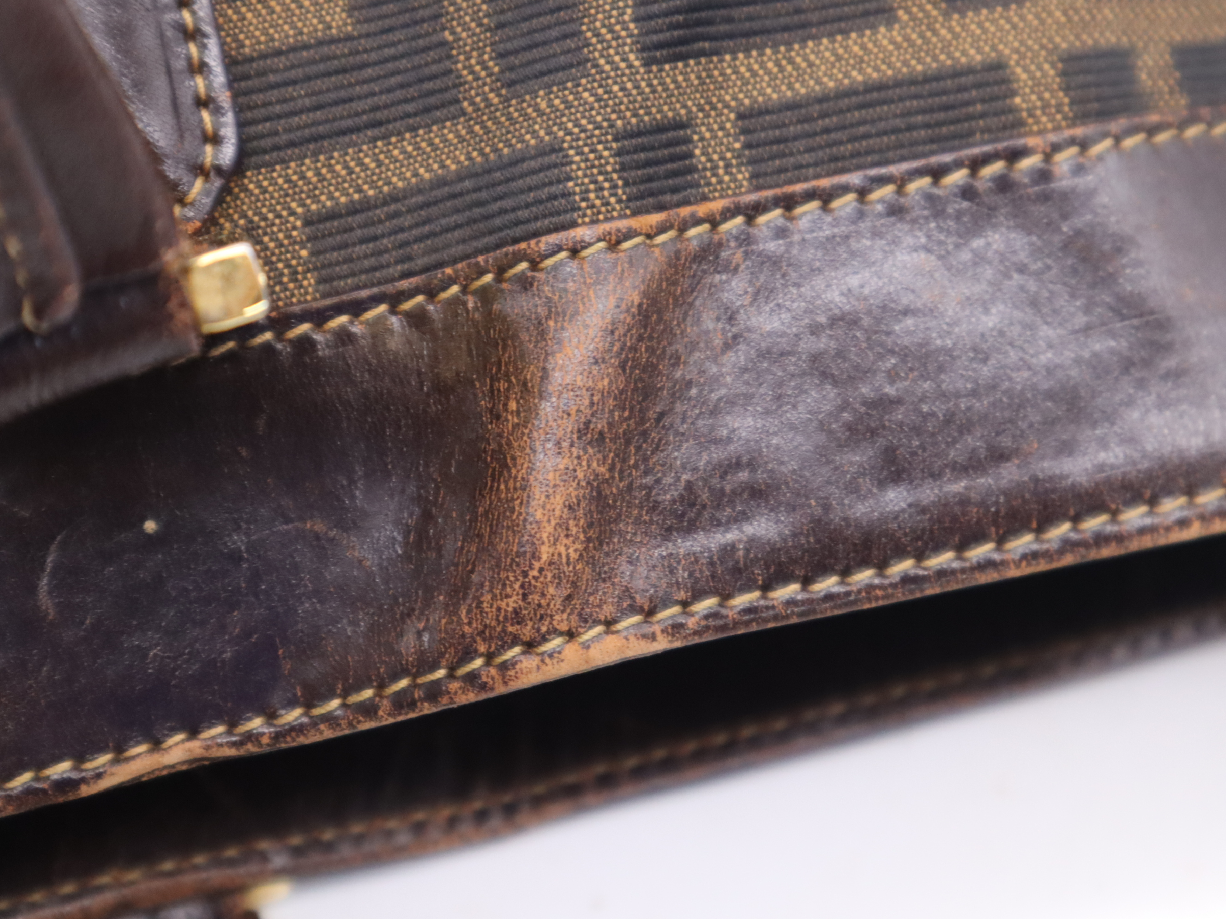 Canvas x Leather Zucca Tote Bag, Brown, Gold Hardware — view 9