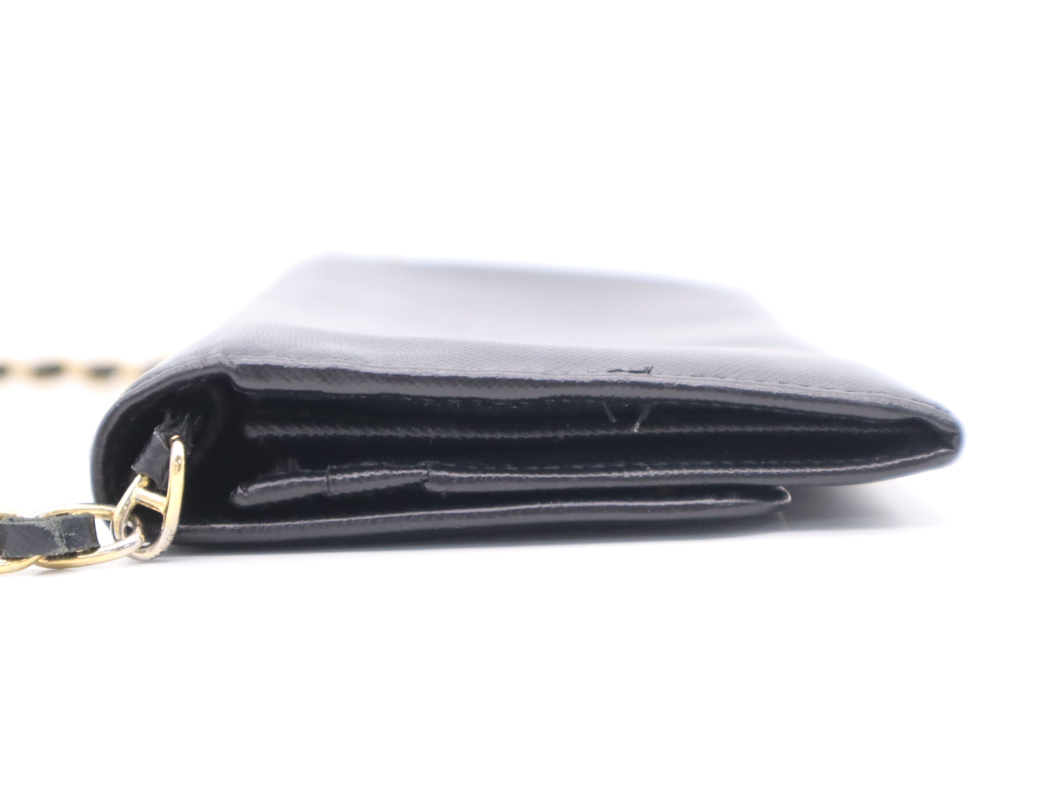 Leather Chain Wallet, Black with Gold Hardware, Shoulder Bag — view 3