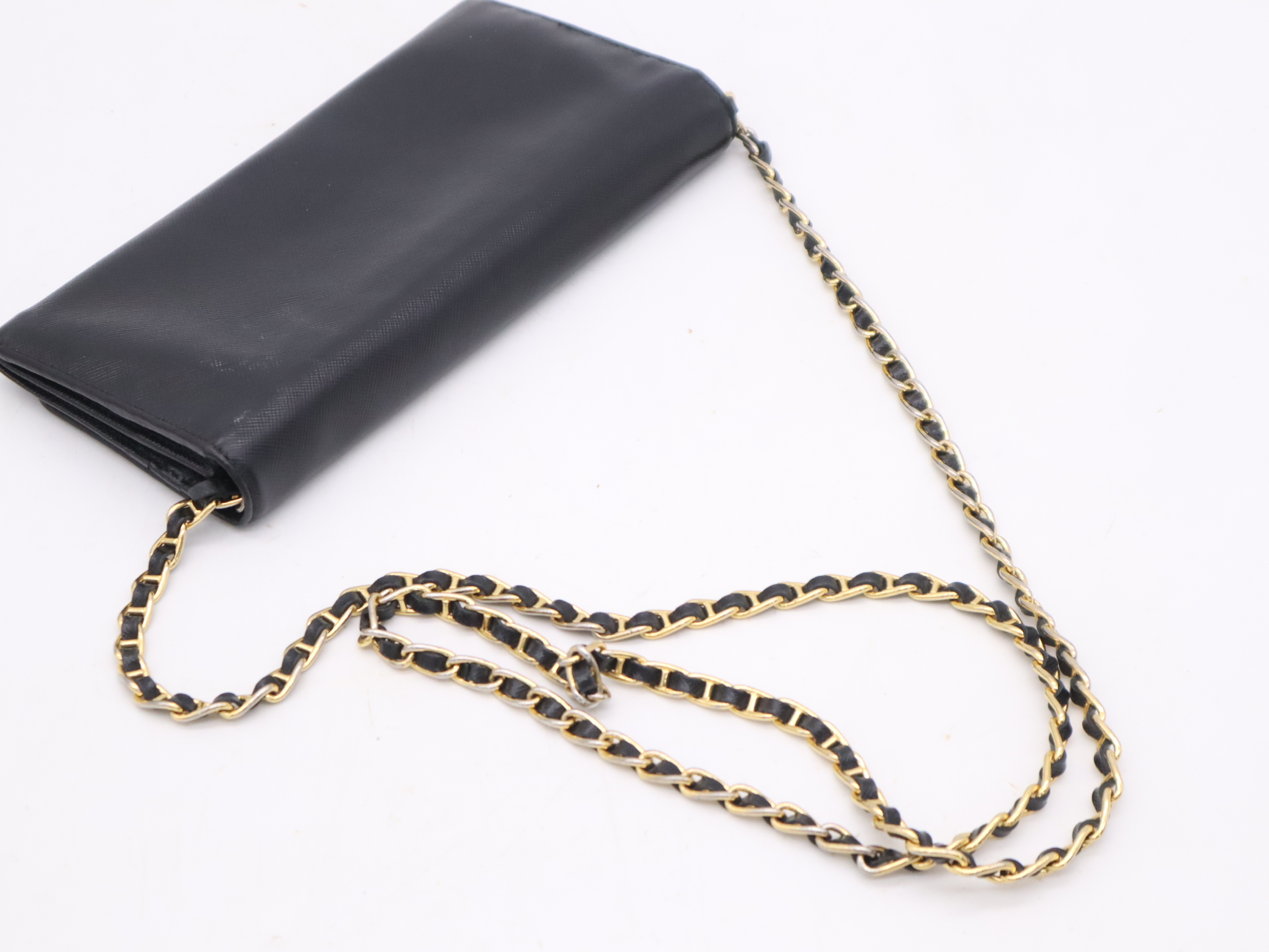 Leather Chain Wallet, Black with Gold Hardware, Shoulder Bag — view 6