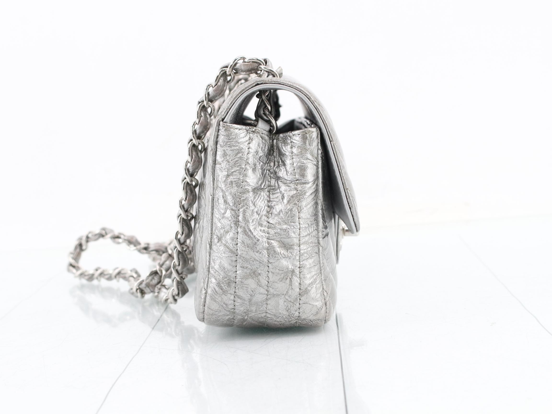 V-stitch Coco Mark Chain Shoulder Bag, Silver — view 4