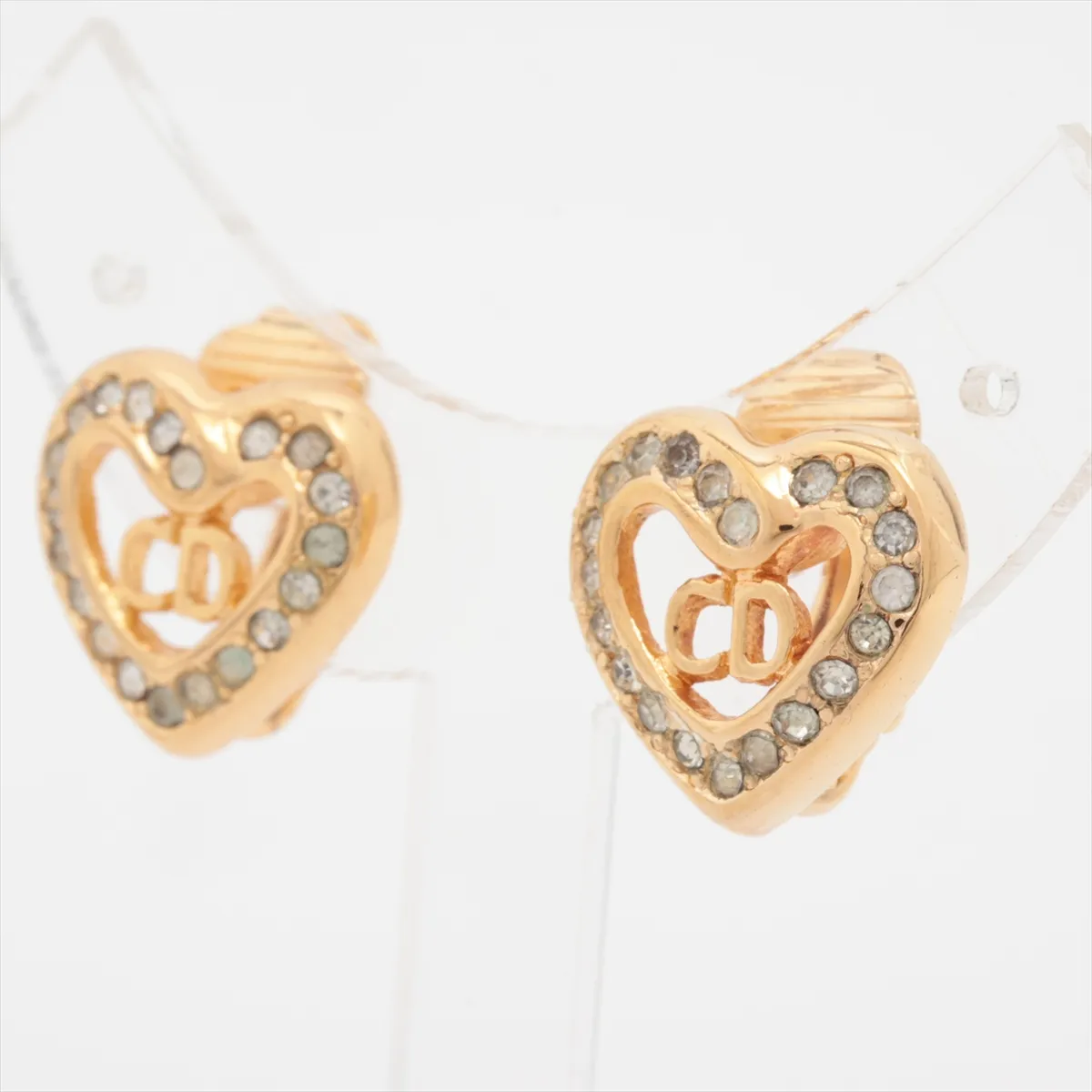 CD logo earrings (for both ears) GP x Rhinestone Gold — view 3