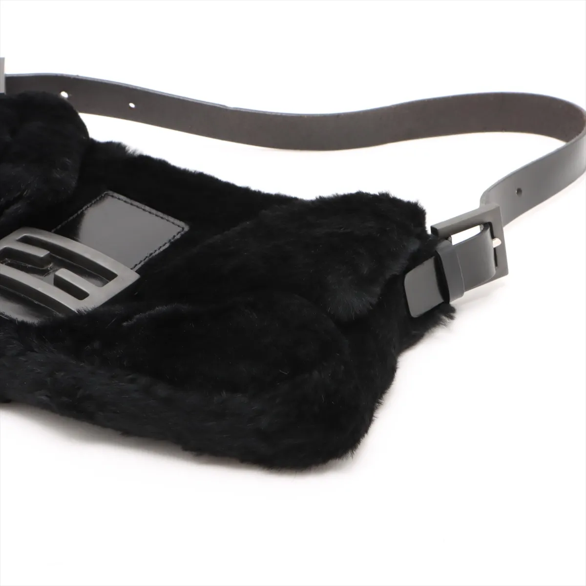 Mamma Bucket Leather x Fur Shoulder Bag Black x Gray 26424 — view 3