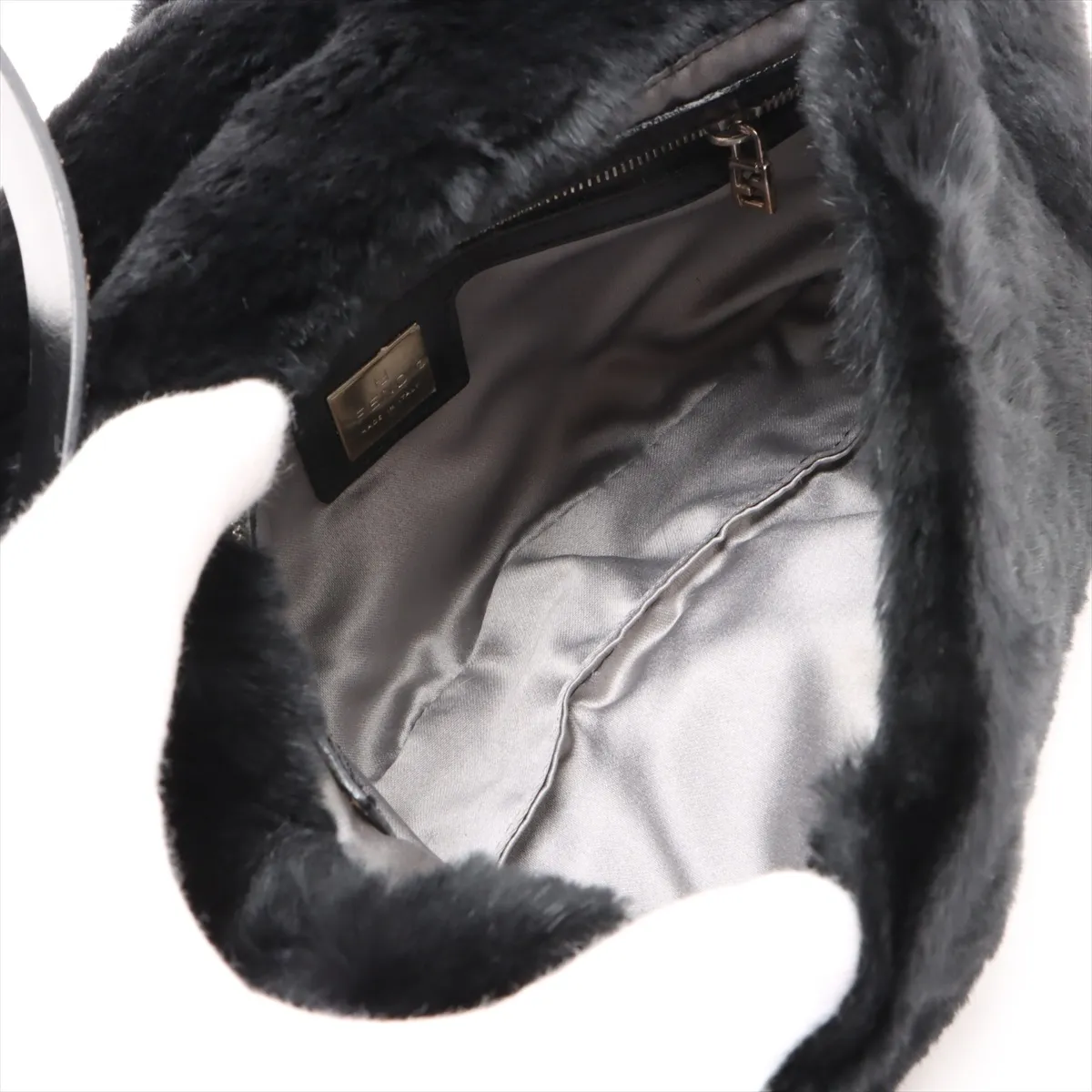 Mamma Bucket Leather x Fur Shoulder Bag Black x Gray 26424 — view 7