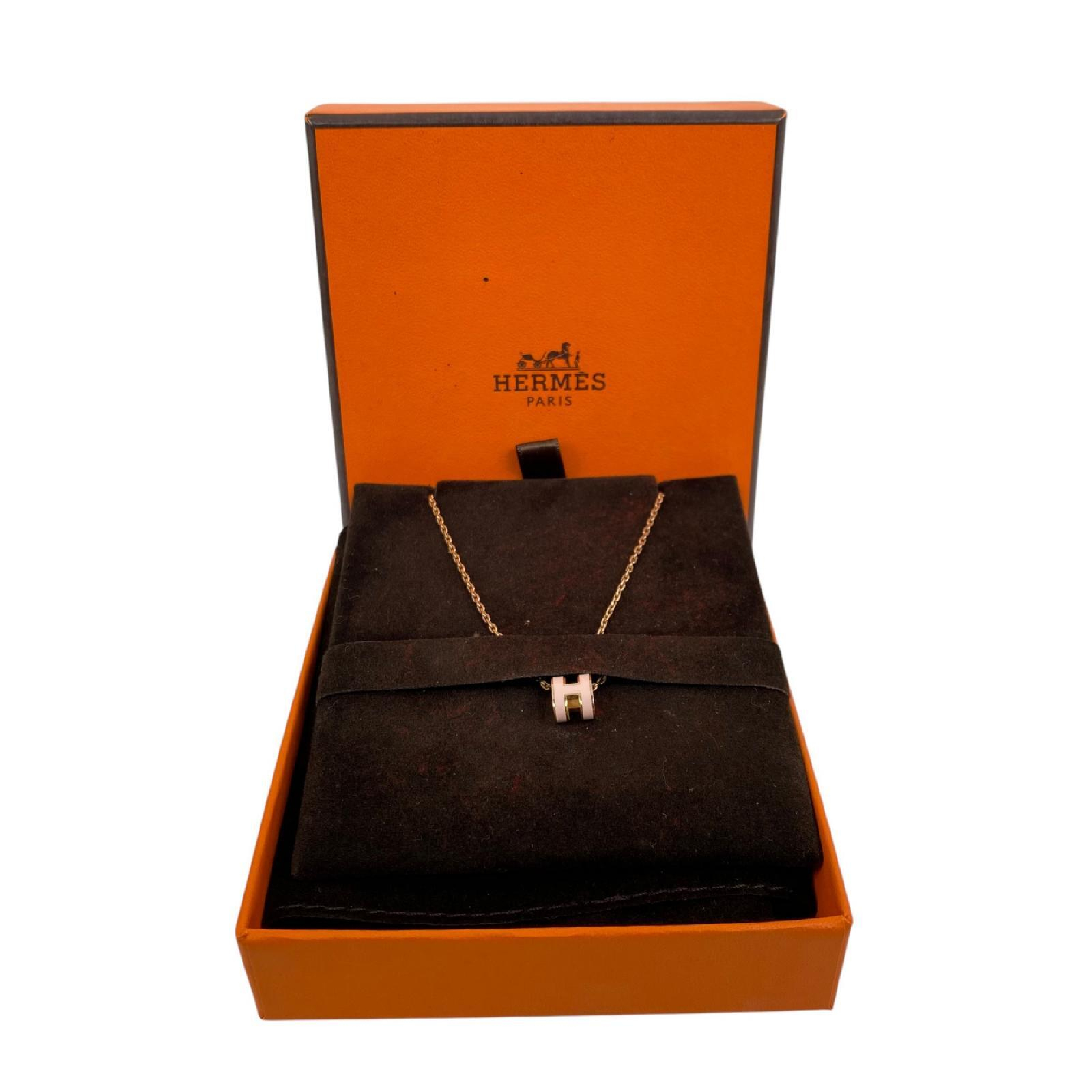 【*Shipped from: Hong Kong*】HERMES ( ) Pink Rose Gold Plated Metal Mini Pop H Necklace — view 11