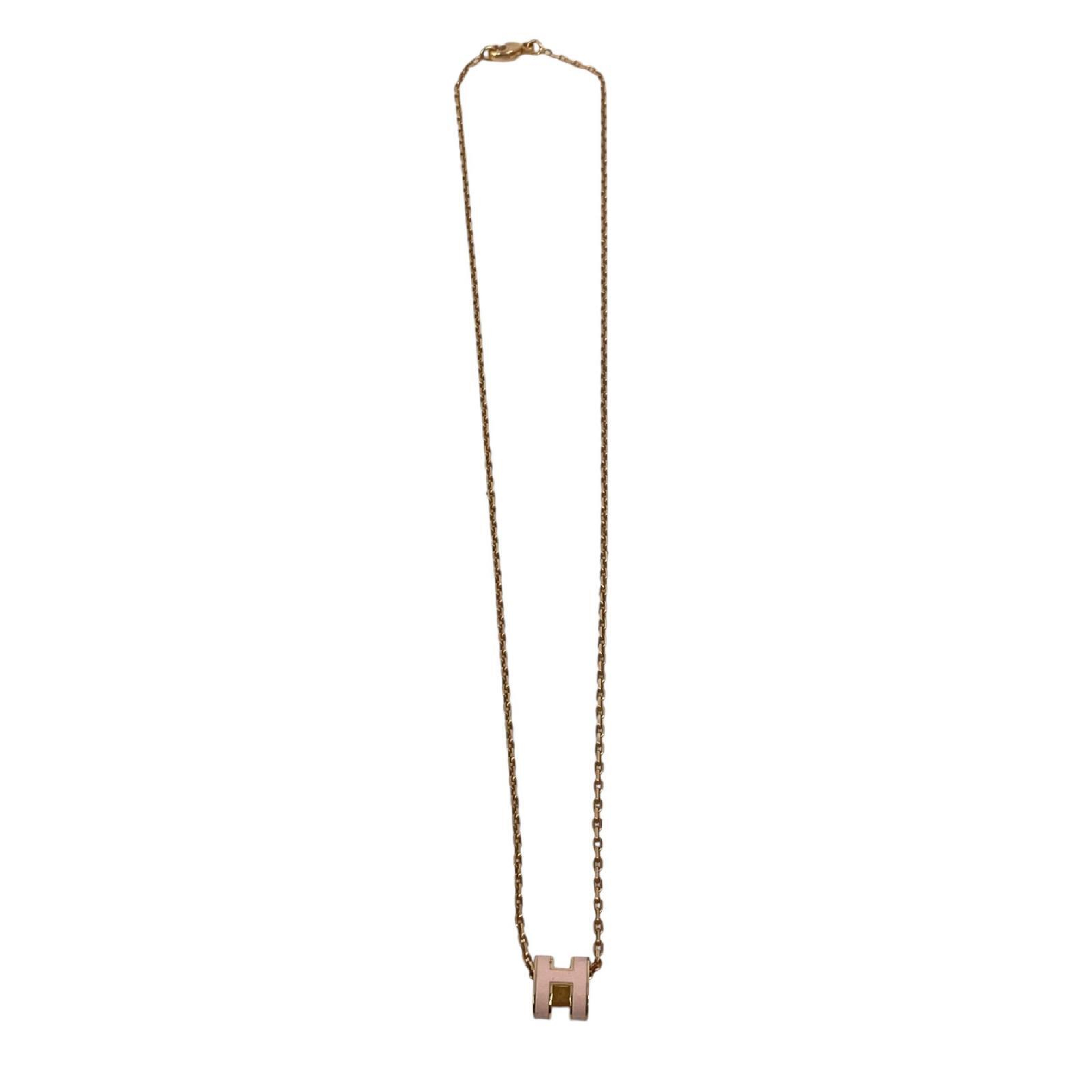 【*Shipped from: Hong Kong*】HERMES ( ) Pink Rose Gold Plated Metal Mini Pop H Necklace — view 3