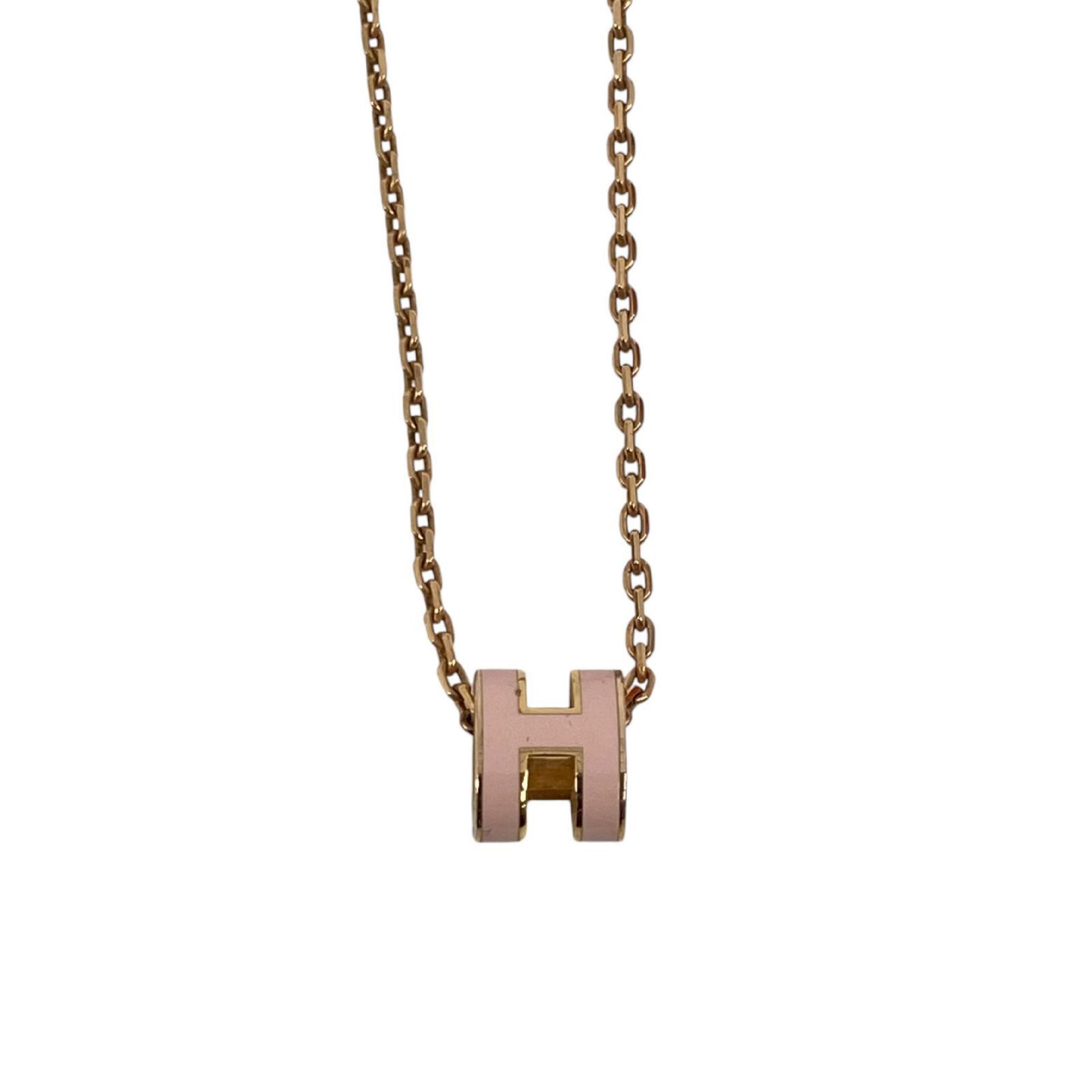 【*Shipped from: Hong Kong*】HERMES ( ) Pink Rose Gold Plated Metal Mini Pop H Necklace — view 4