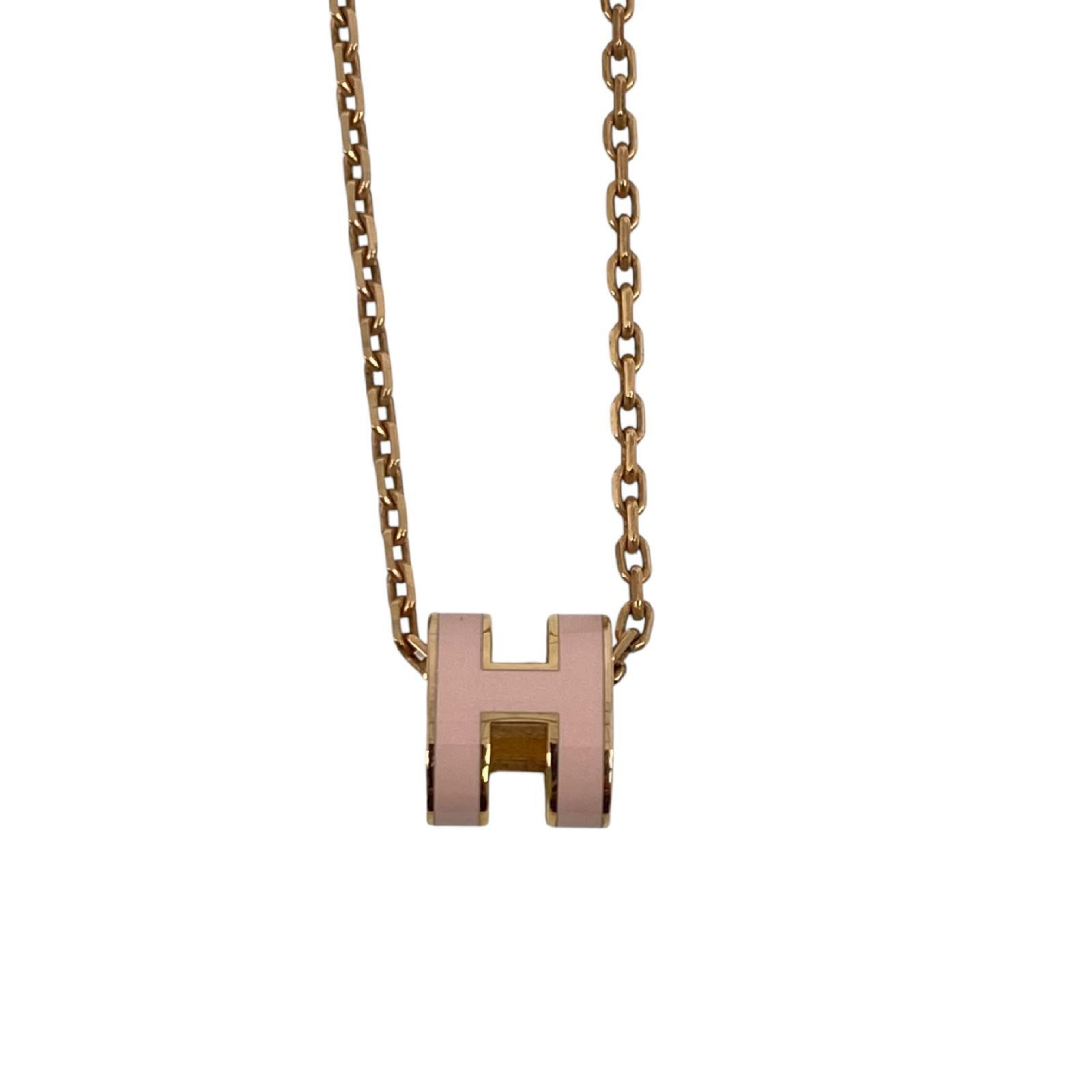 【*Shipped from: Hong Kong*】HERMES ( ) Pink Rose Gold Plated Metal Mini Pop H Necklace — view 5