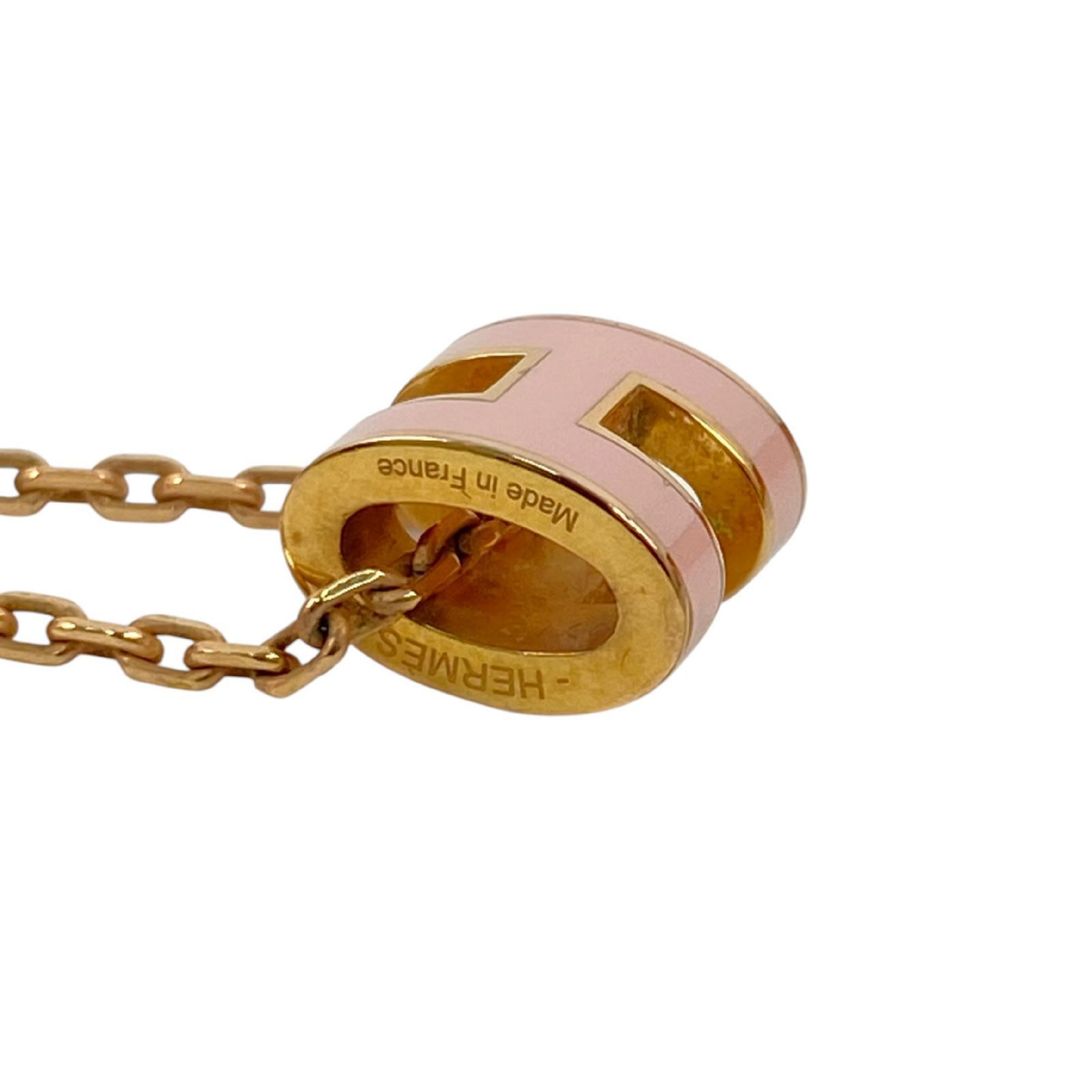 【*Shipped from: Hong Kong*】HERMES ( ) Pink Rose Gold Plated Metal Mini Pop H Necklace — view 10