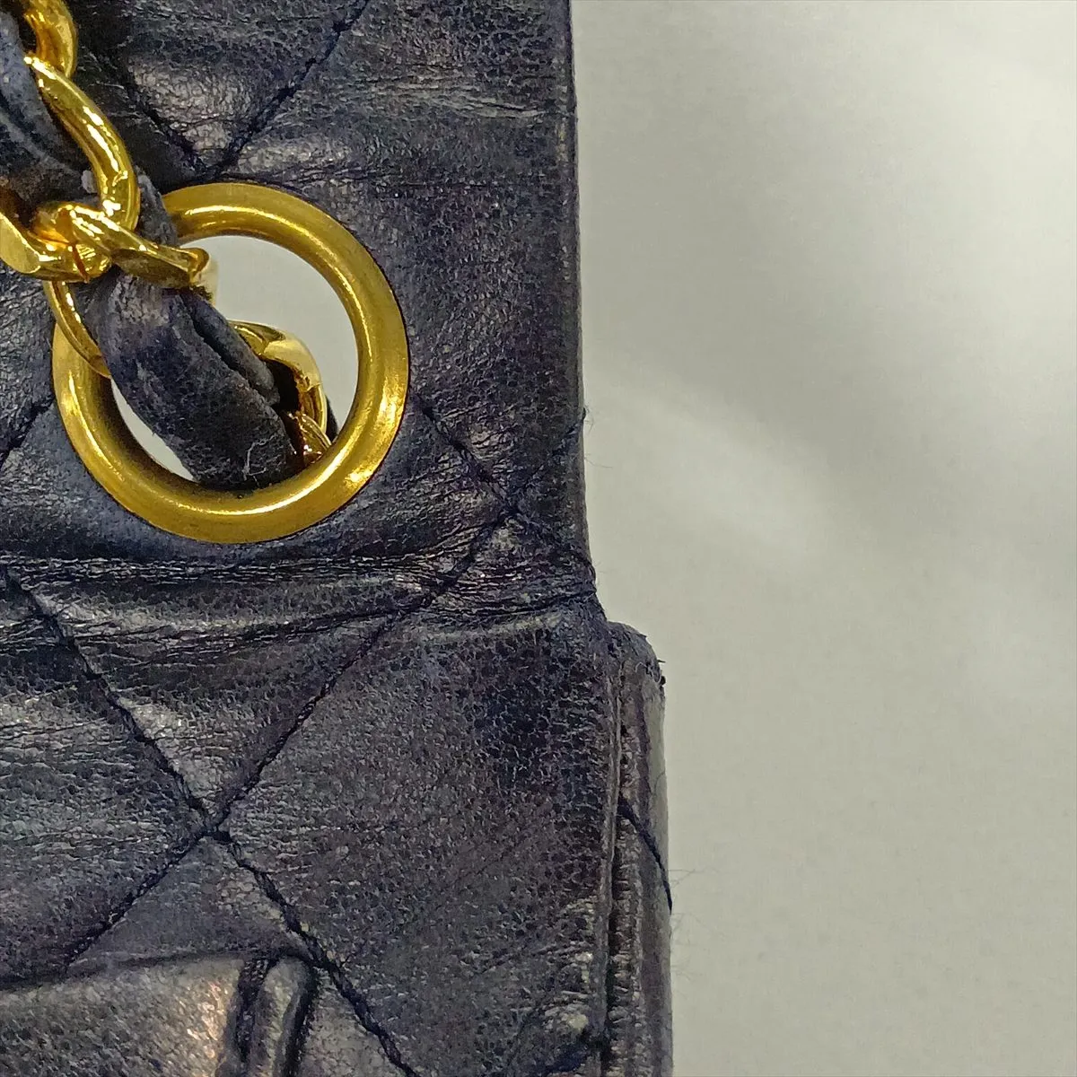 Mini Matelassé 17 Lambskin Single Flap Single Chain Bag Navy Gold Hardware A01115 — view 12