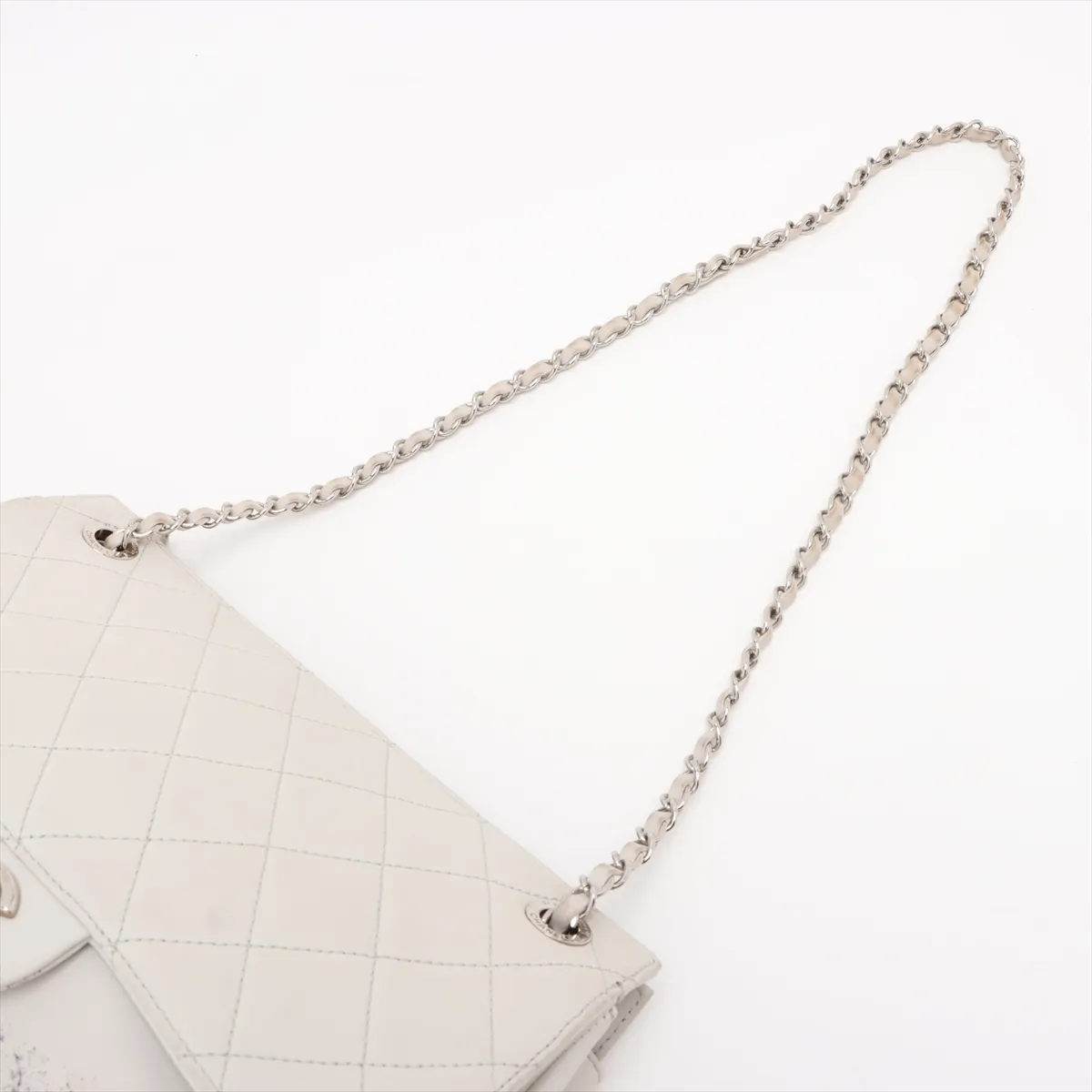Matelassé Lambskin Chain Shoulder Bag, Gray, Silver Hardware, Item No. 14088667 (Serial No. 14) — view 5
